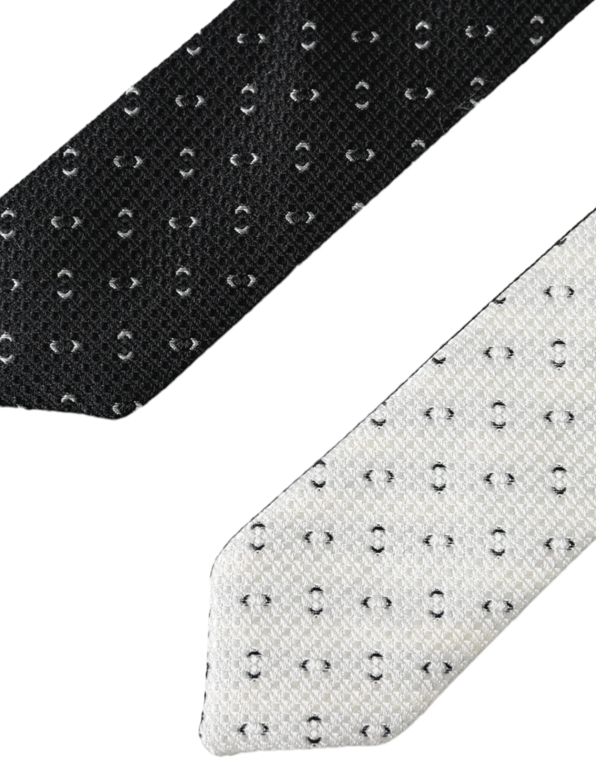 Dolce & Gabbana Black White Patterned Adjustable Tie - Neckties