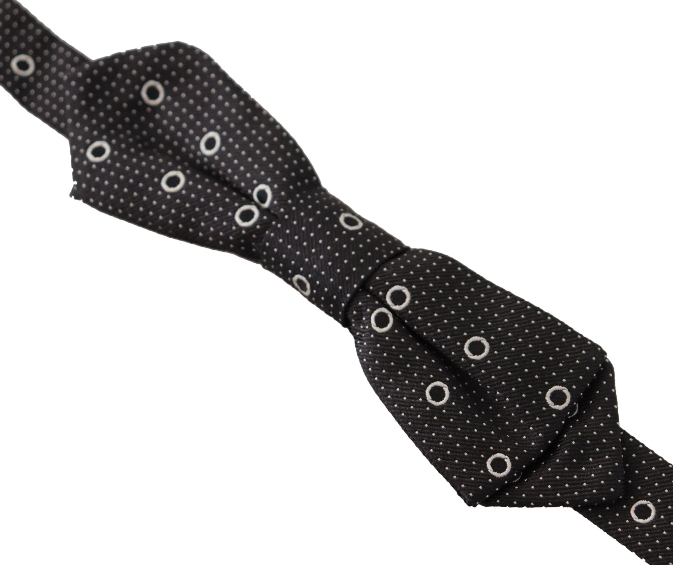 Dolce & Gabbana Black White Polka Dot 100% Silk Neck Papillon Tie - Neckties