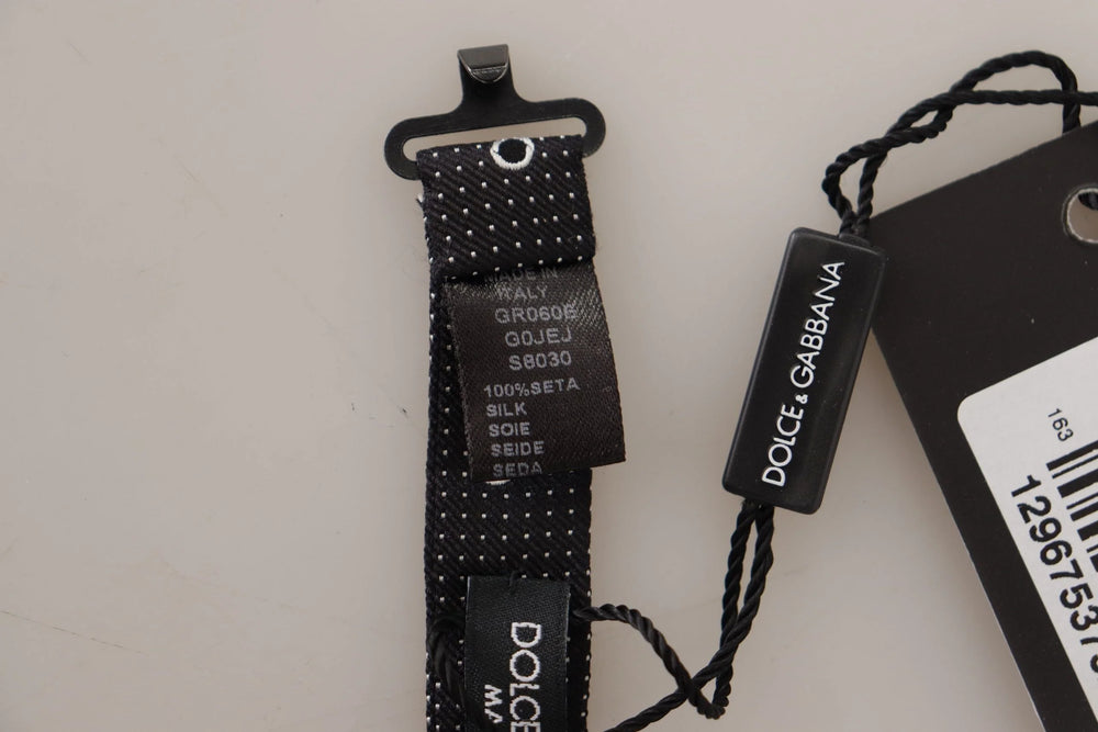 Dolce & Gabbana Black White Polka Dot 100% Silk Neck Papillon Tie - Neckties