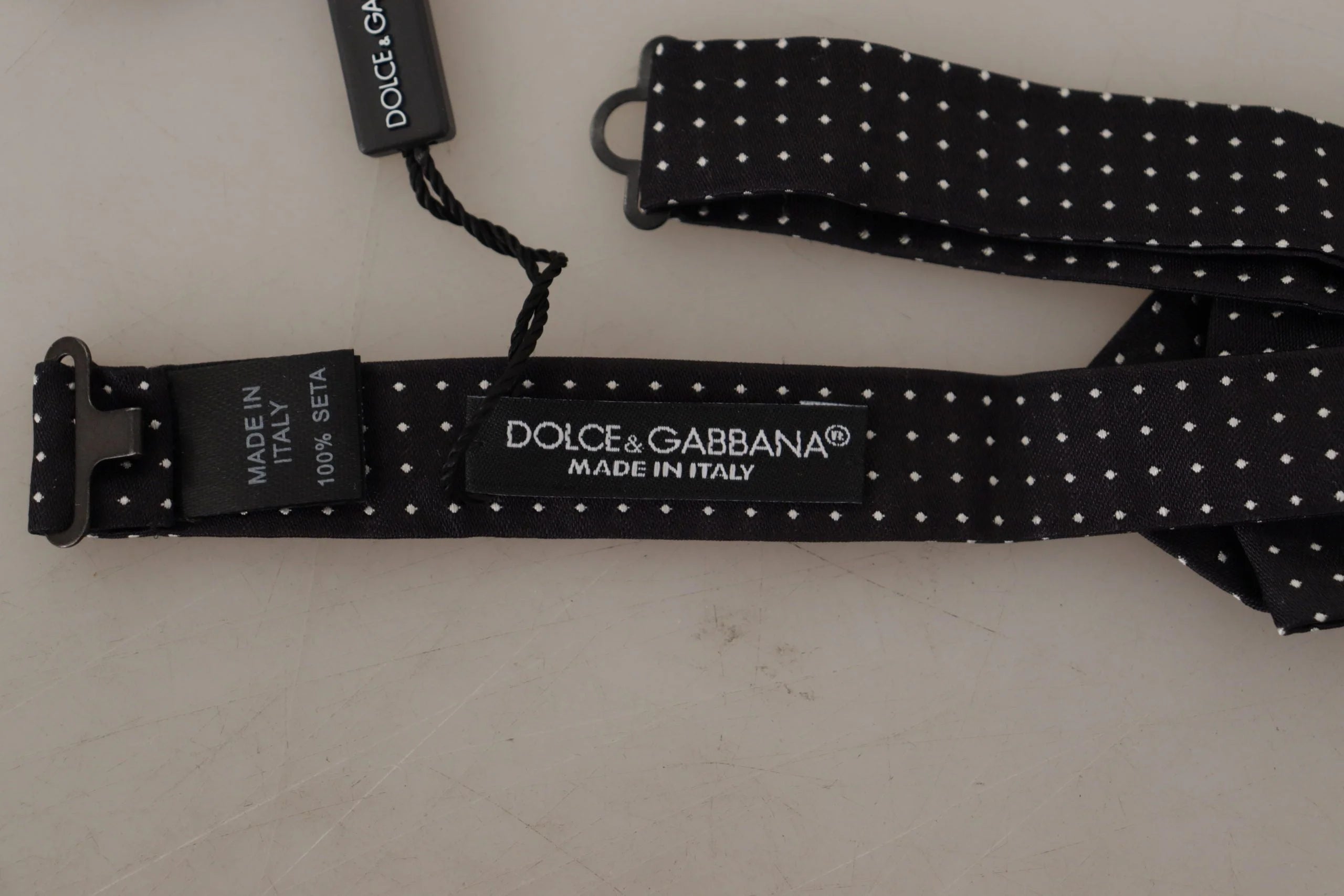 Dolce & Gabbana Black White Polka Dot Adjustable Neck Papillon Bow Tie - Neckties