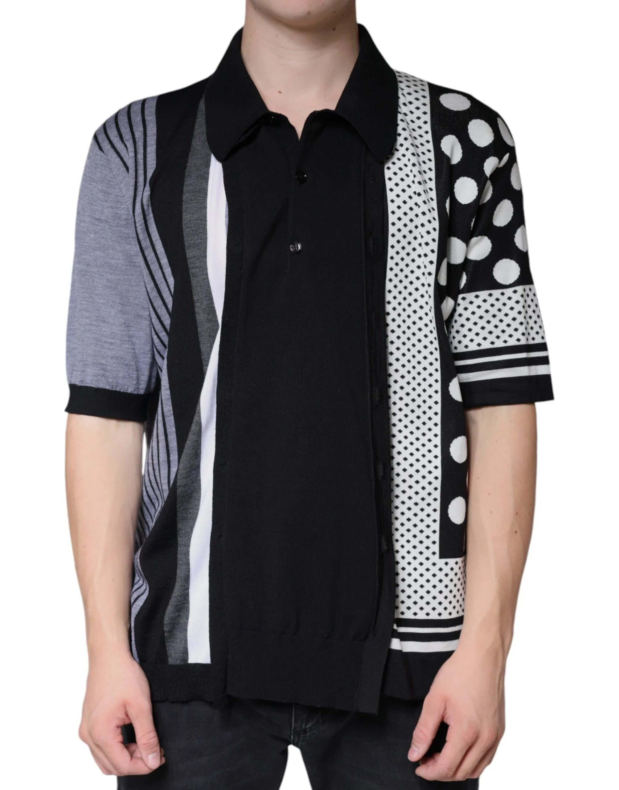 Dolce & Gabbana Black White Polka Dot Collared Polo T-shirt - IT52 | XL - Polos