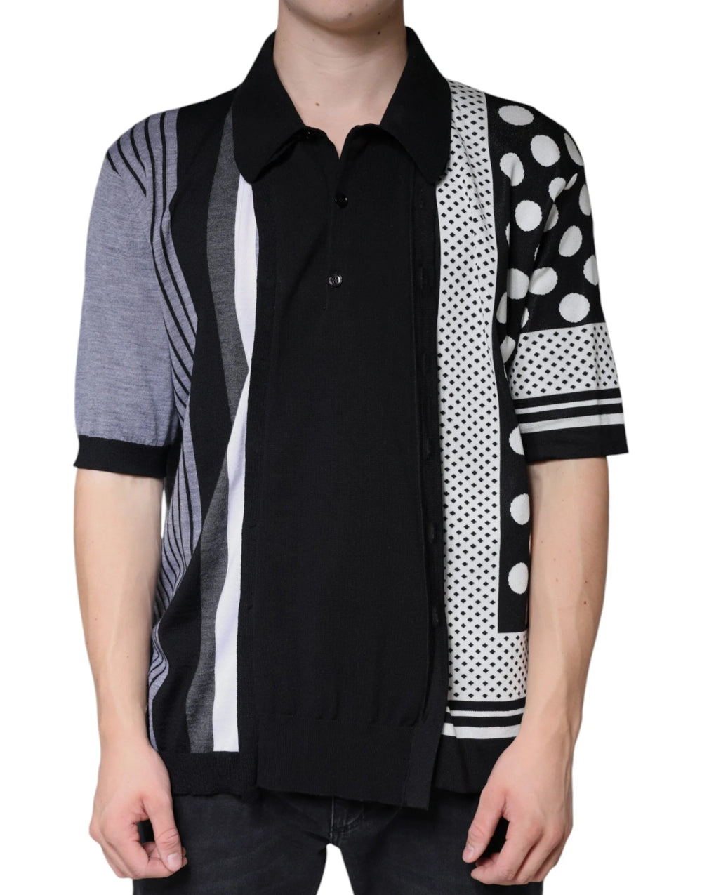 Dolce & Gabbana Black White Polka Dot Collared Polo T-shirt - IT52 | XL - Polos