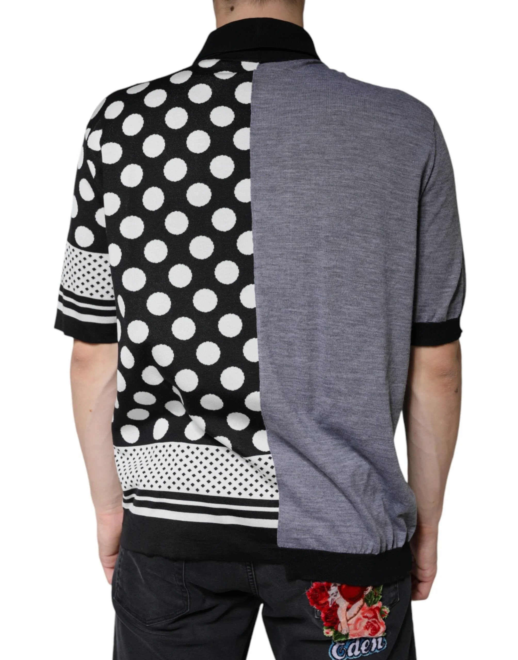 Dolce & Gabbana Black White Polka Dot Collared Polo T-shirt - IT52 | XL - Polos