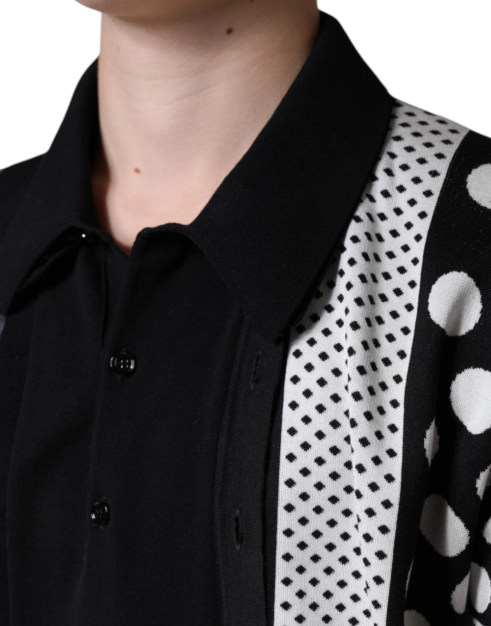 Dolce & Gabbana Black White Polka Dot Collared Polo T-shirt - IT52 | XL - Polos
