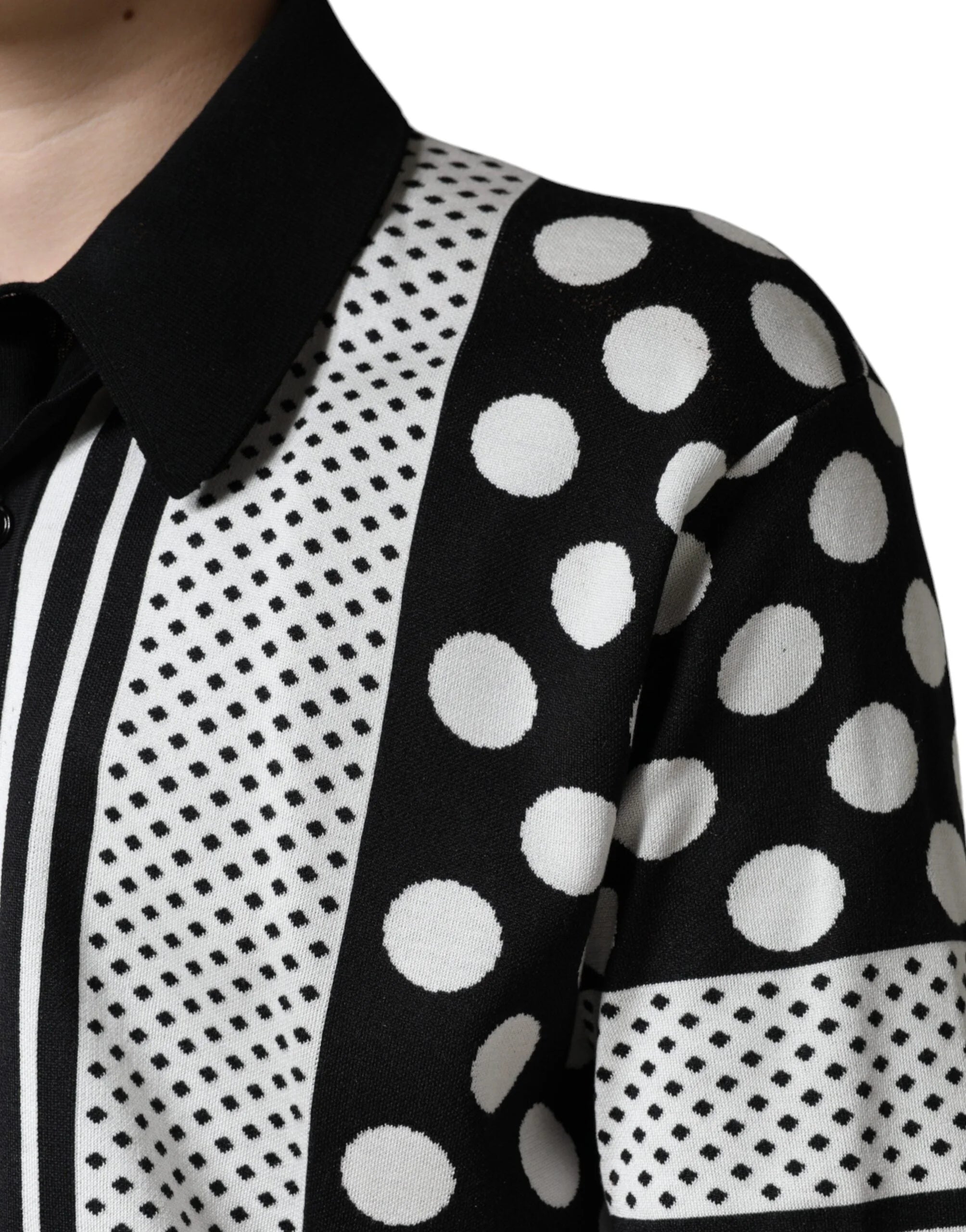 Dolce & Gabbana Black White Polka Dot Collared Polo T-shirt - IT52 | XL - Polos