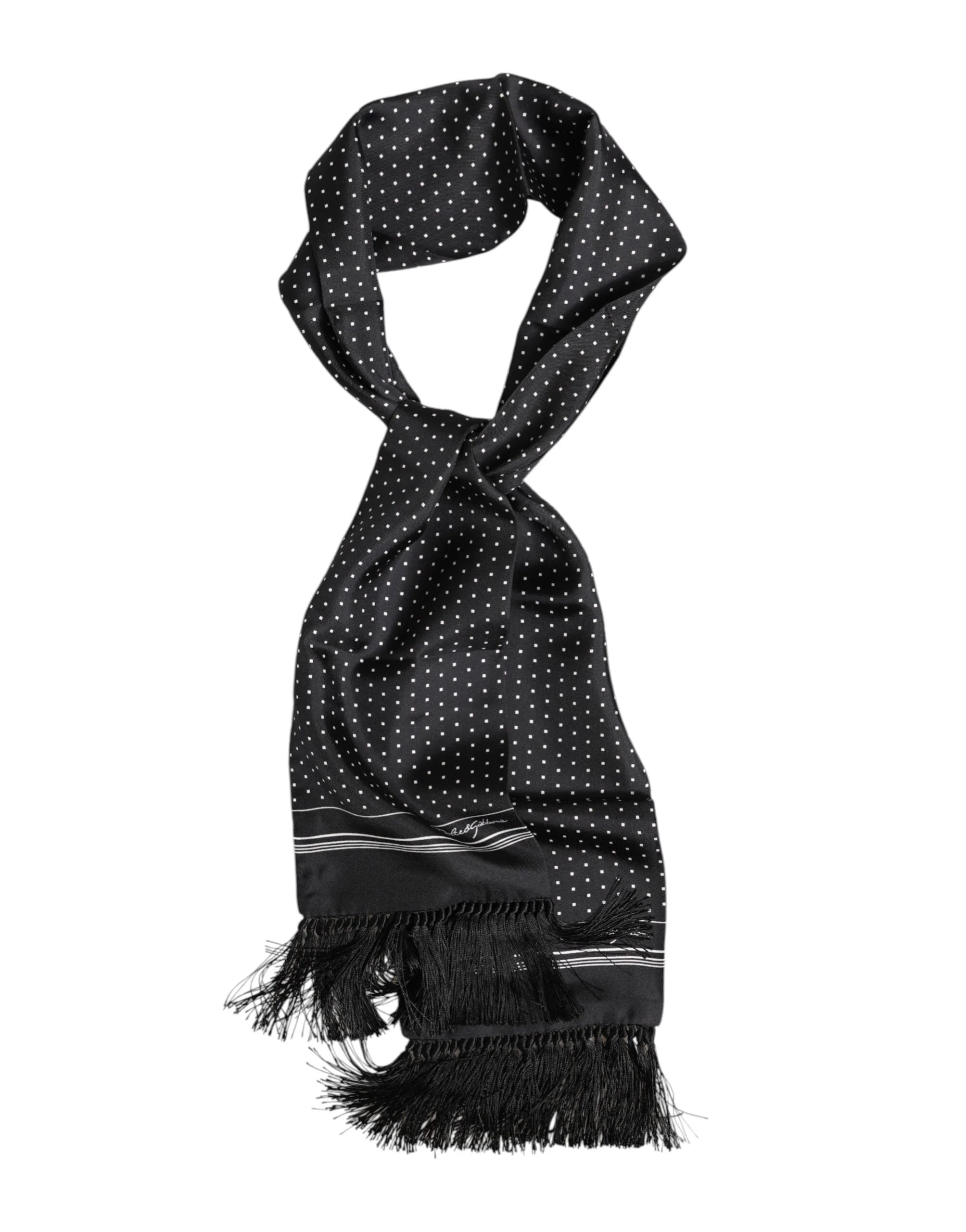 Dolce & Gabbana Black White Polka Dot Fringes Foulard Scarf - Scarves & Shawls