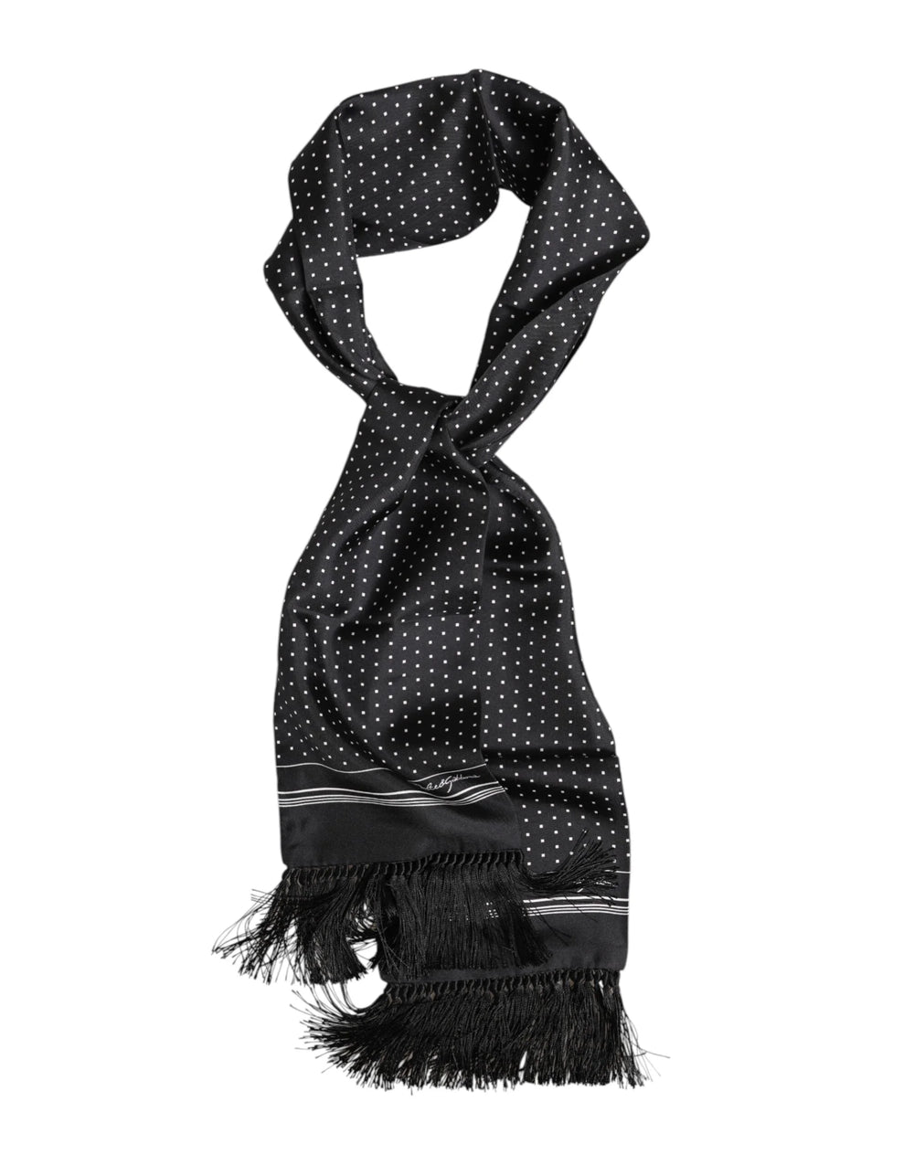 Dolce & Gabbana Black White Polka Dot Fringes Foulard Scarf - Scarves & Shawls