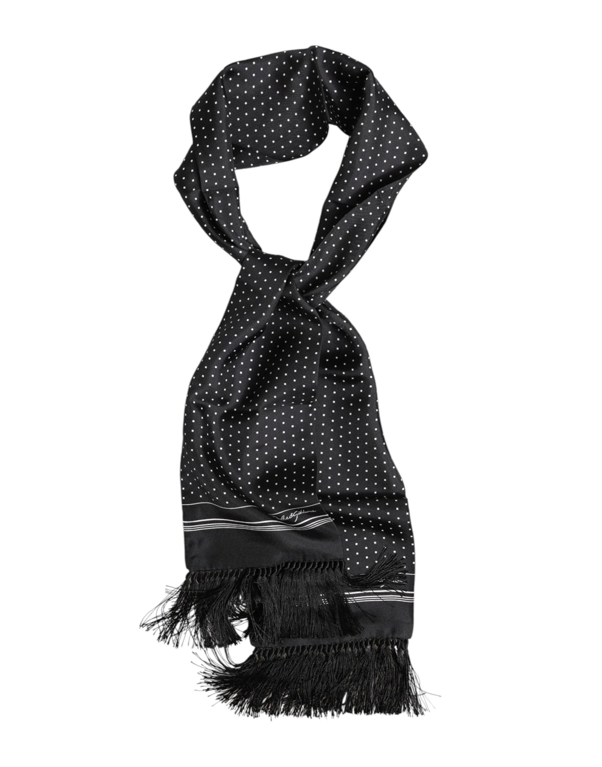 Dolce & Gabbana Black White Polka Dot Fringes Foulard Scarf - Scarves & Shawls