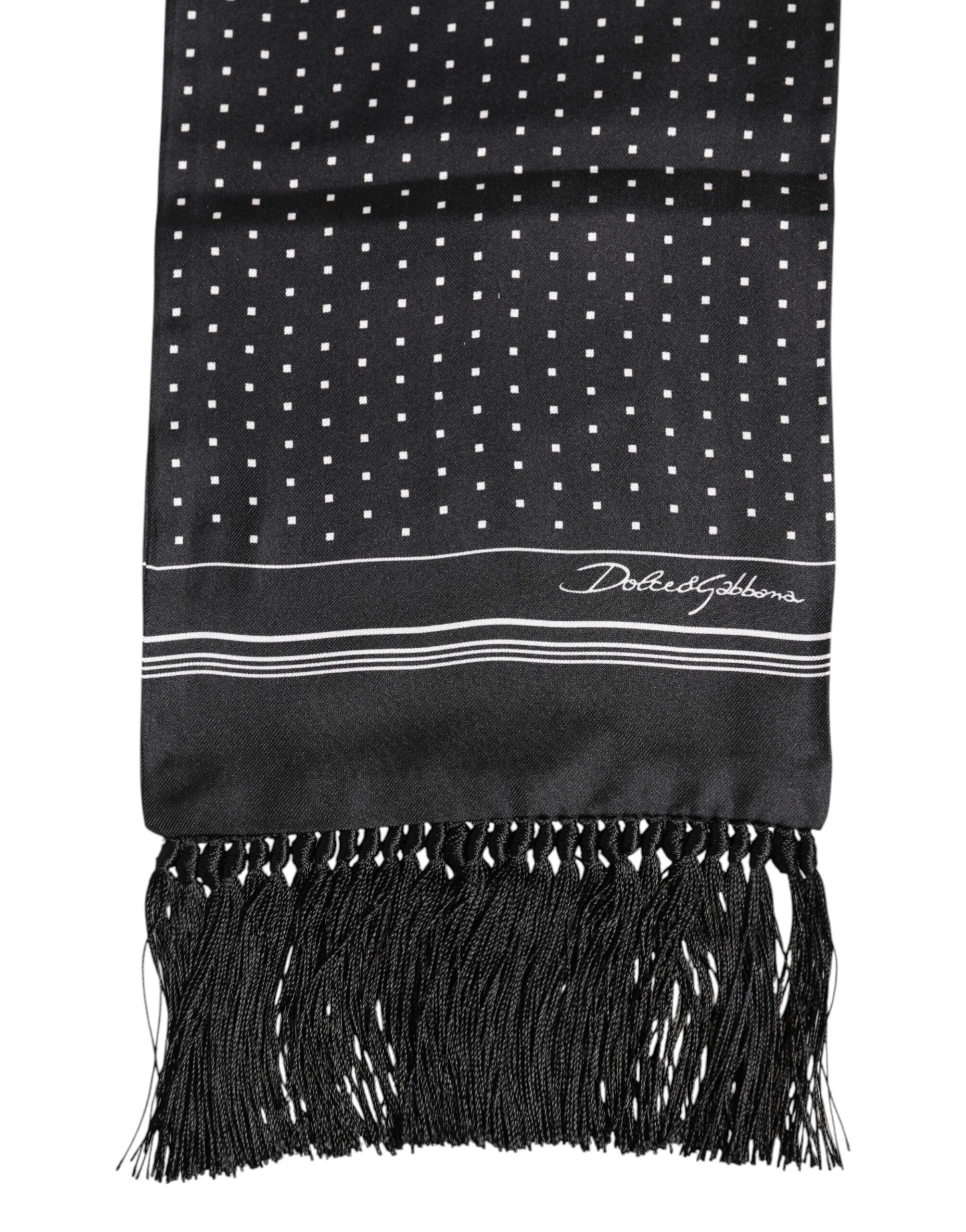 Dolce & Gabbana Black White Polka Dot Fringes Foulard Scarf - Scarves & Shawls