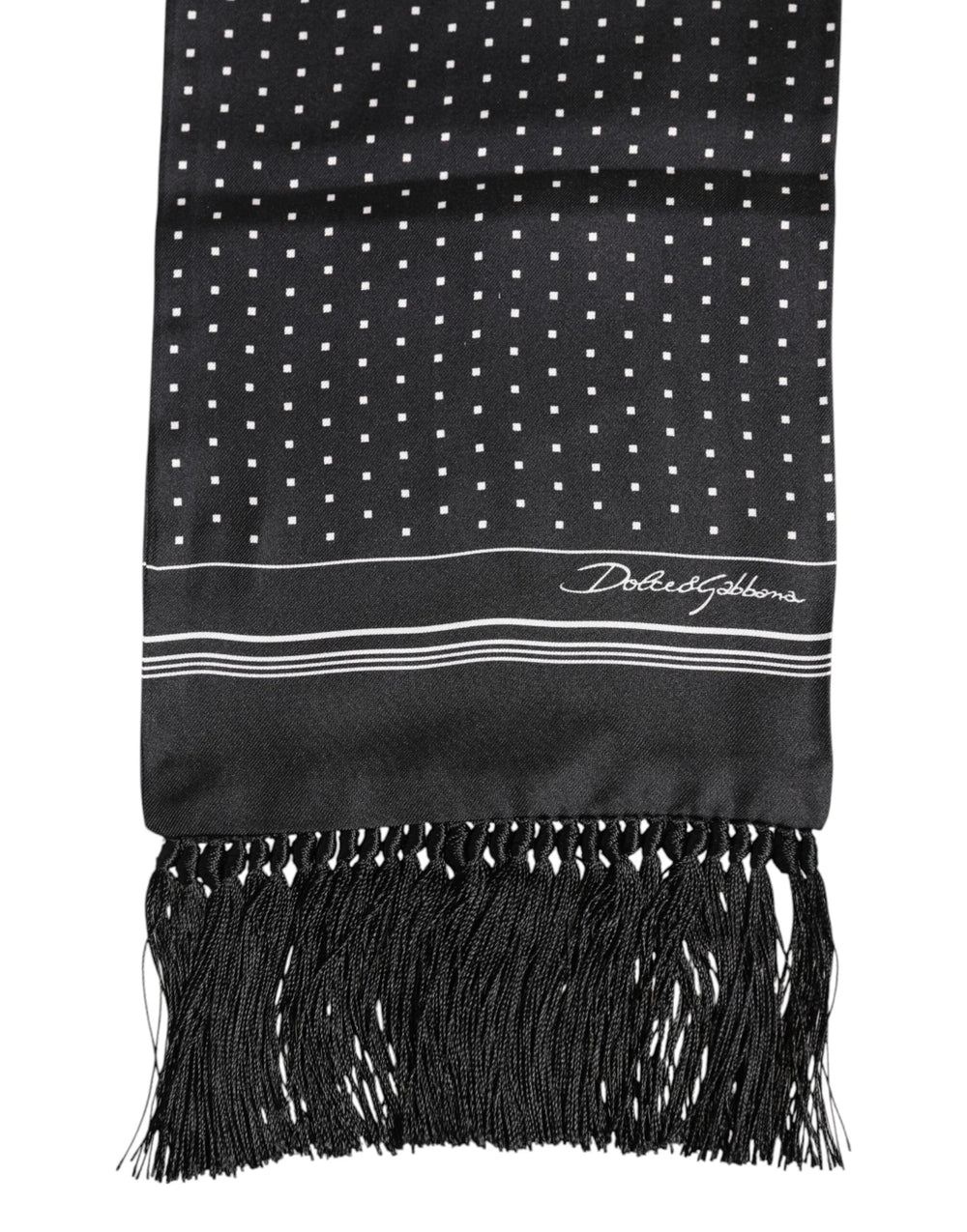Dolce & Gabbana Black White Polka Dot Fringes Foulard Scarf - Scarves & Shawls