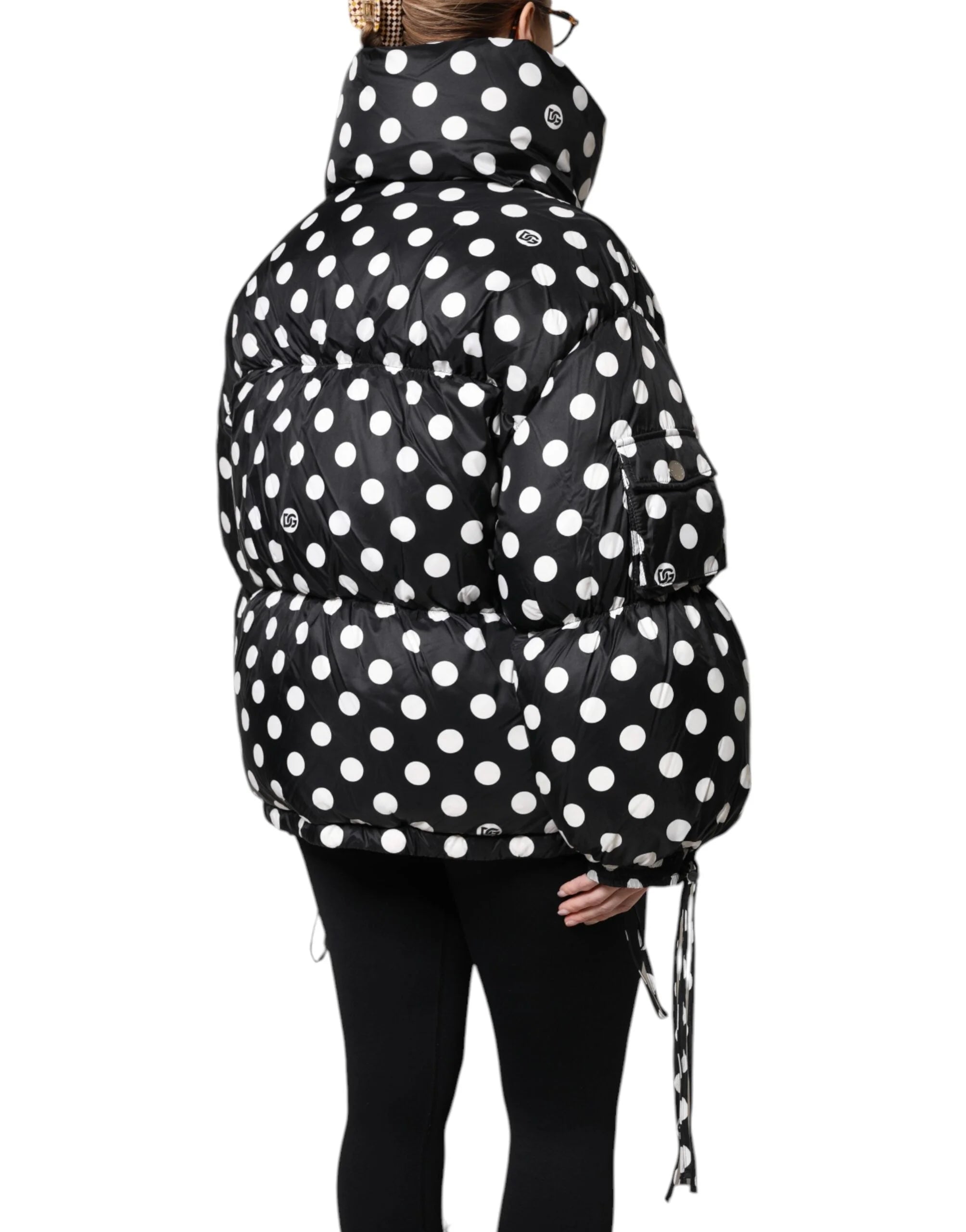 Dolce & Gabbana Black White Polka Dot Full Zip Puffer Jacket - Puffer Jackets