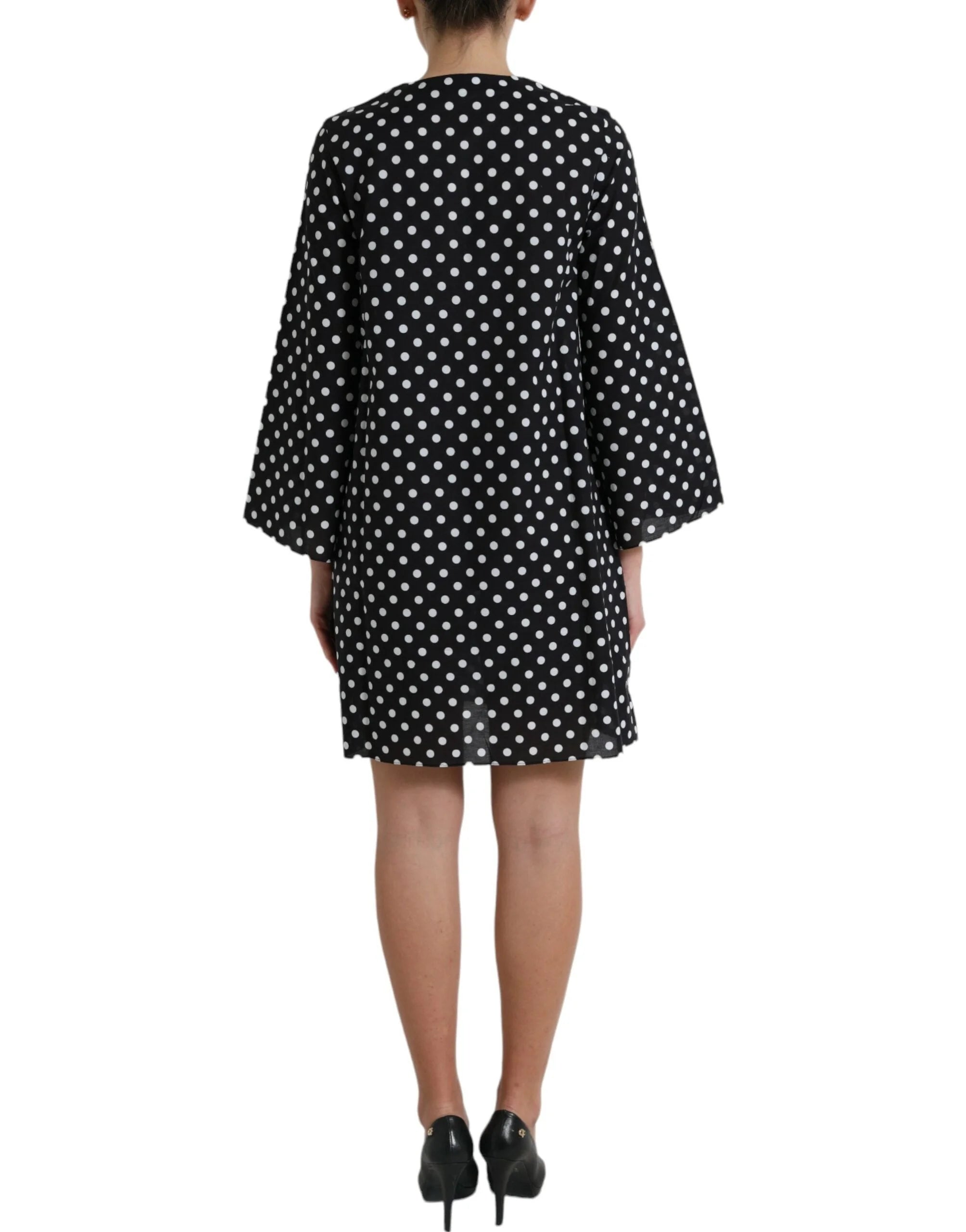 Dolce & Gabbana Black White Polka Dot Nylon Shift Mini Dress - IT40|S - Dresses