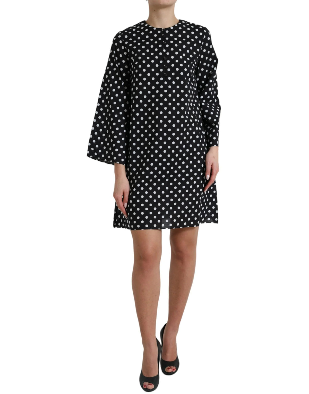Dolce & Gabbana Black White Polka Dot Nylon Shift Mini Dress - IT40|S - Dresses