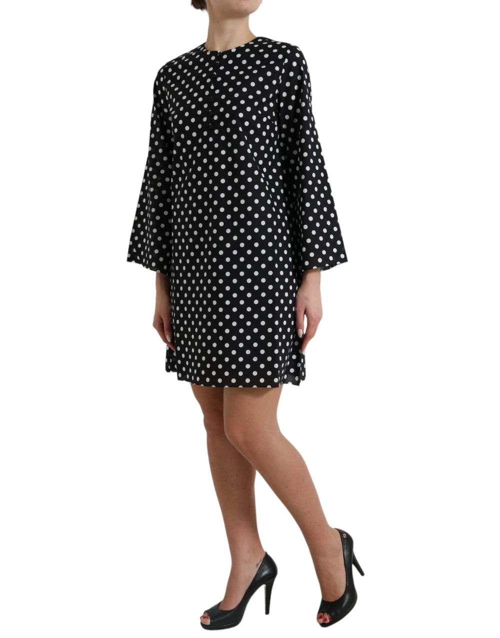 Dolce & Gabbana Black White Polka Dot Nylon Shift Mini Dress - IT40|S - Dresses