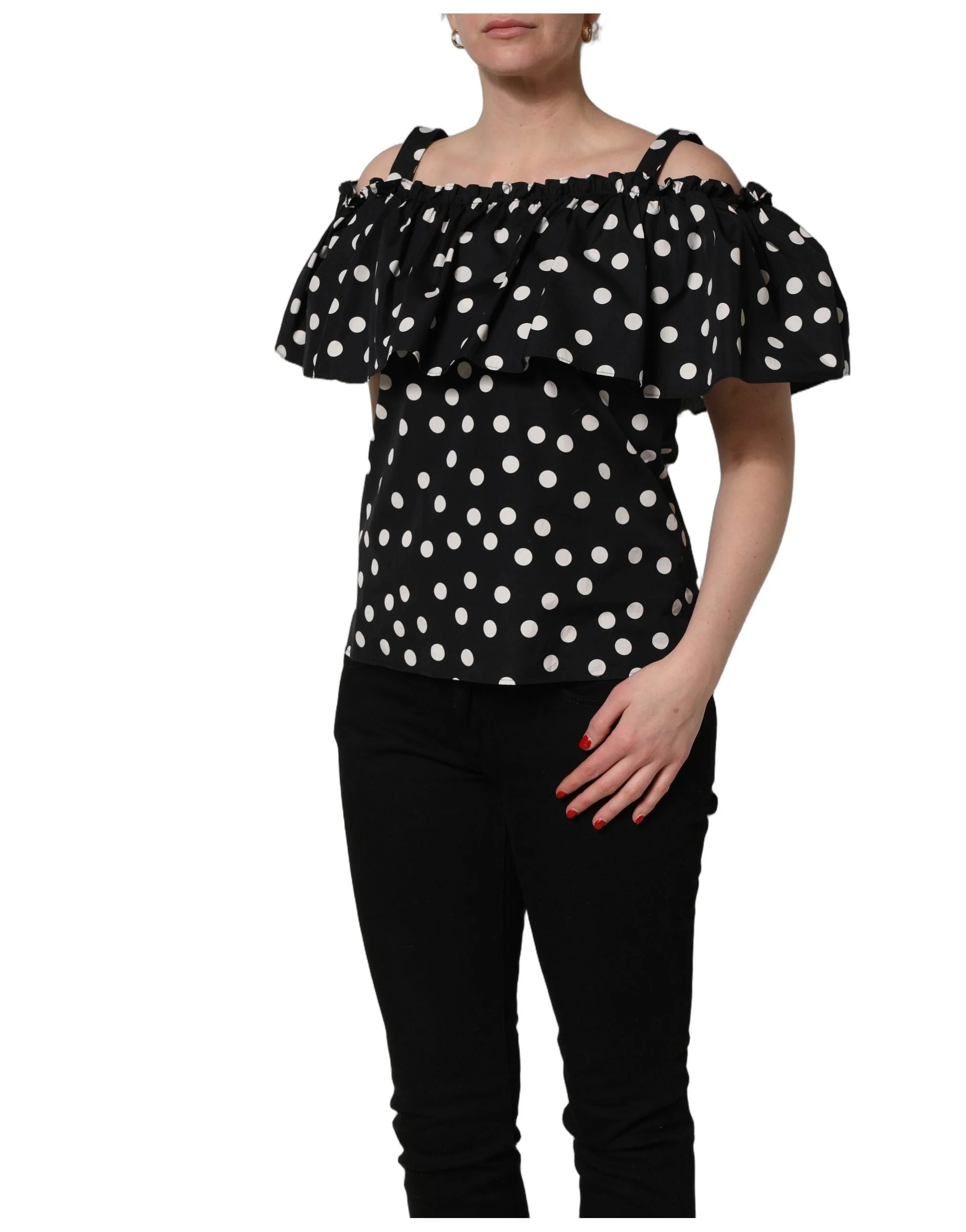 Dolce & Gabbana Black White Polka Dot Off Shoulder Top - IT44 | L