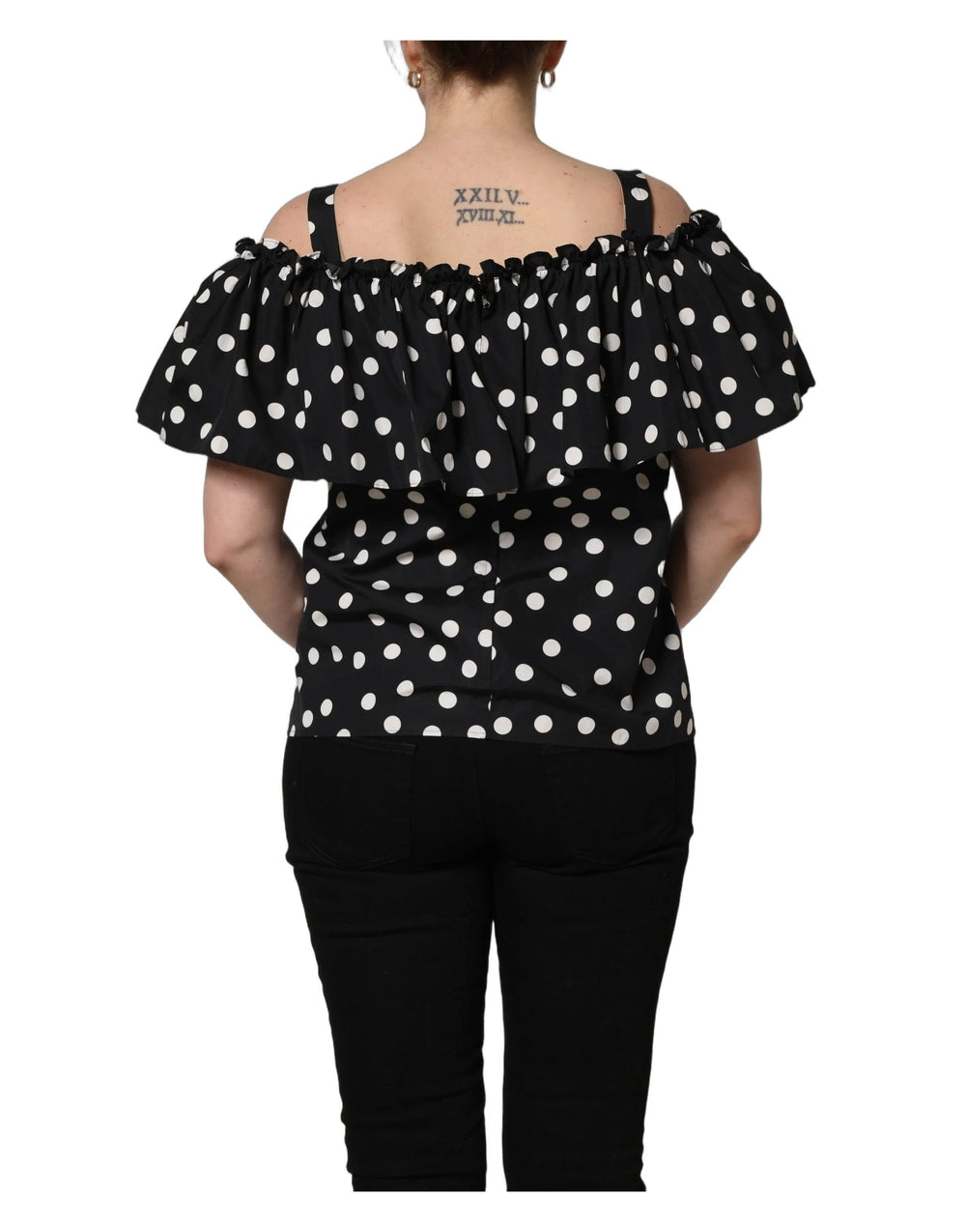 Dolce & Gabbana Black White Polka Dot Off Shoulder Top - IT44 | L