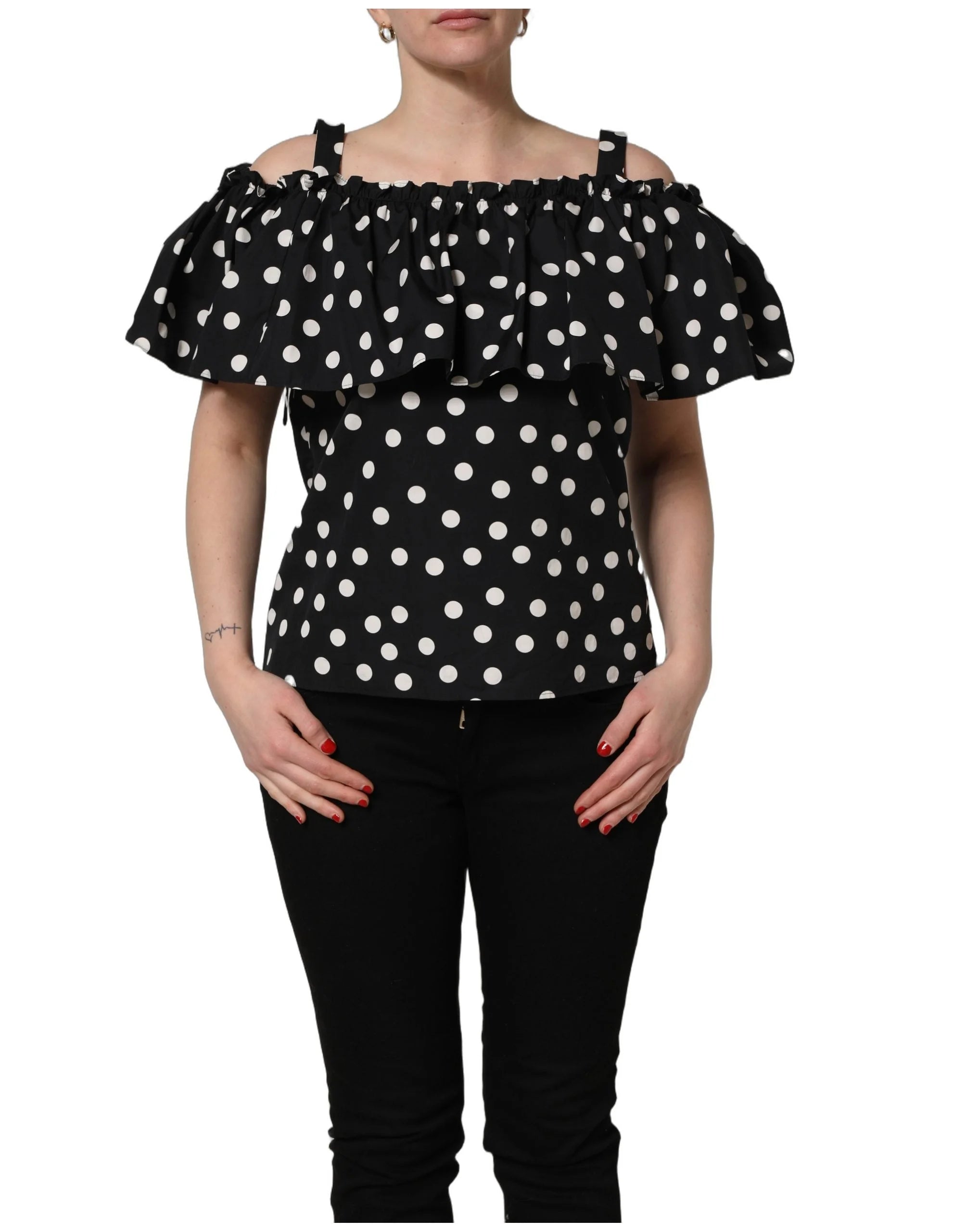 Dolce & Gabbana Black White Polka Dot Off Shoulder Top - IT44 | L