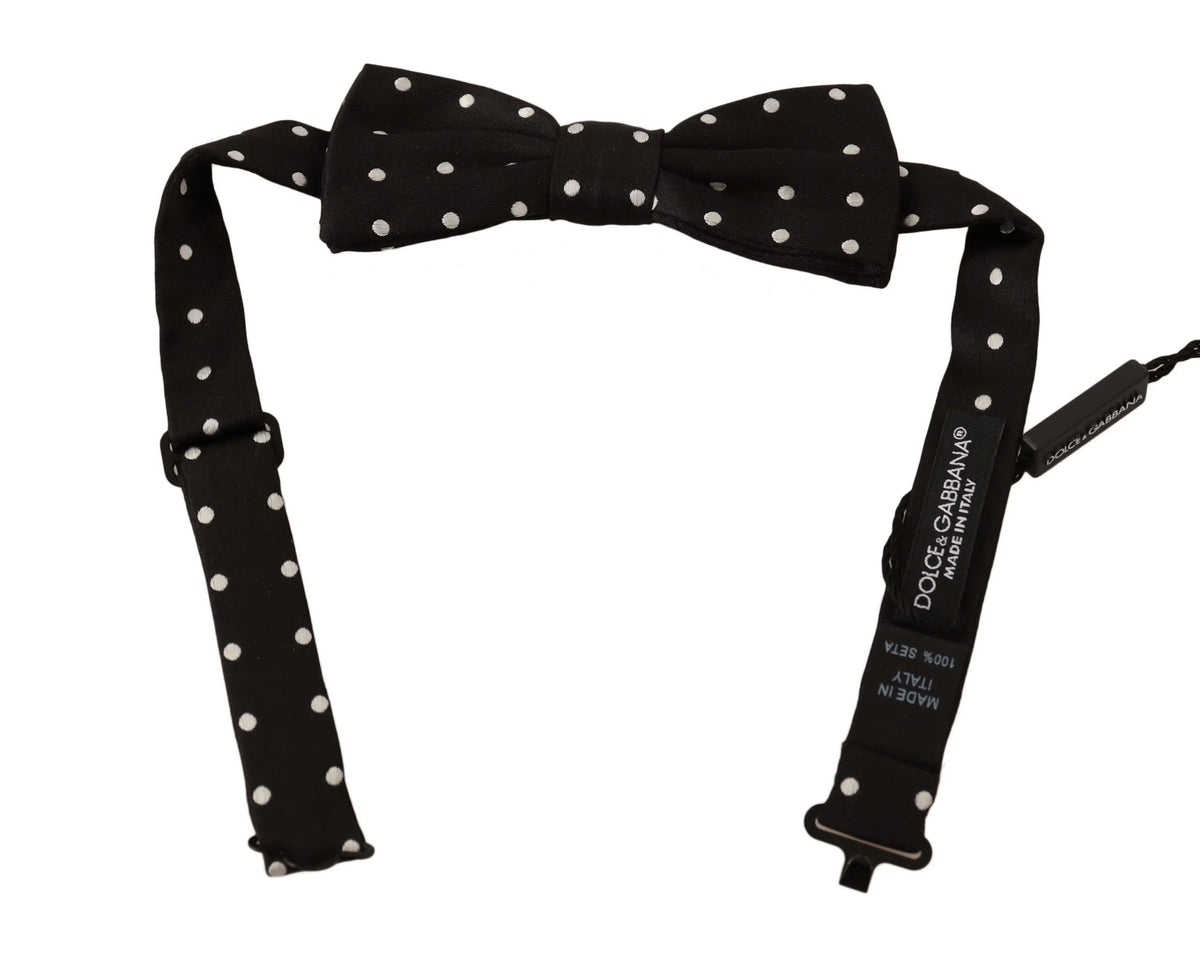 Dolce & Gabbana Black White Polka Dot Silk Adjustable Neck Papillon Bow Tie - Neckties