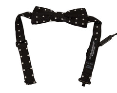Dolce & Gabbana Black White Polka Dot Silk Adjustable Neck Papillon Bow Tie - Neckties
