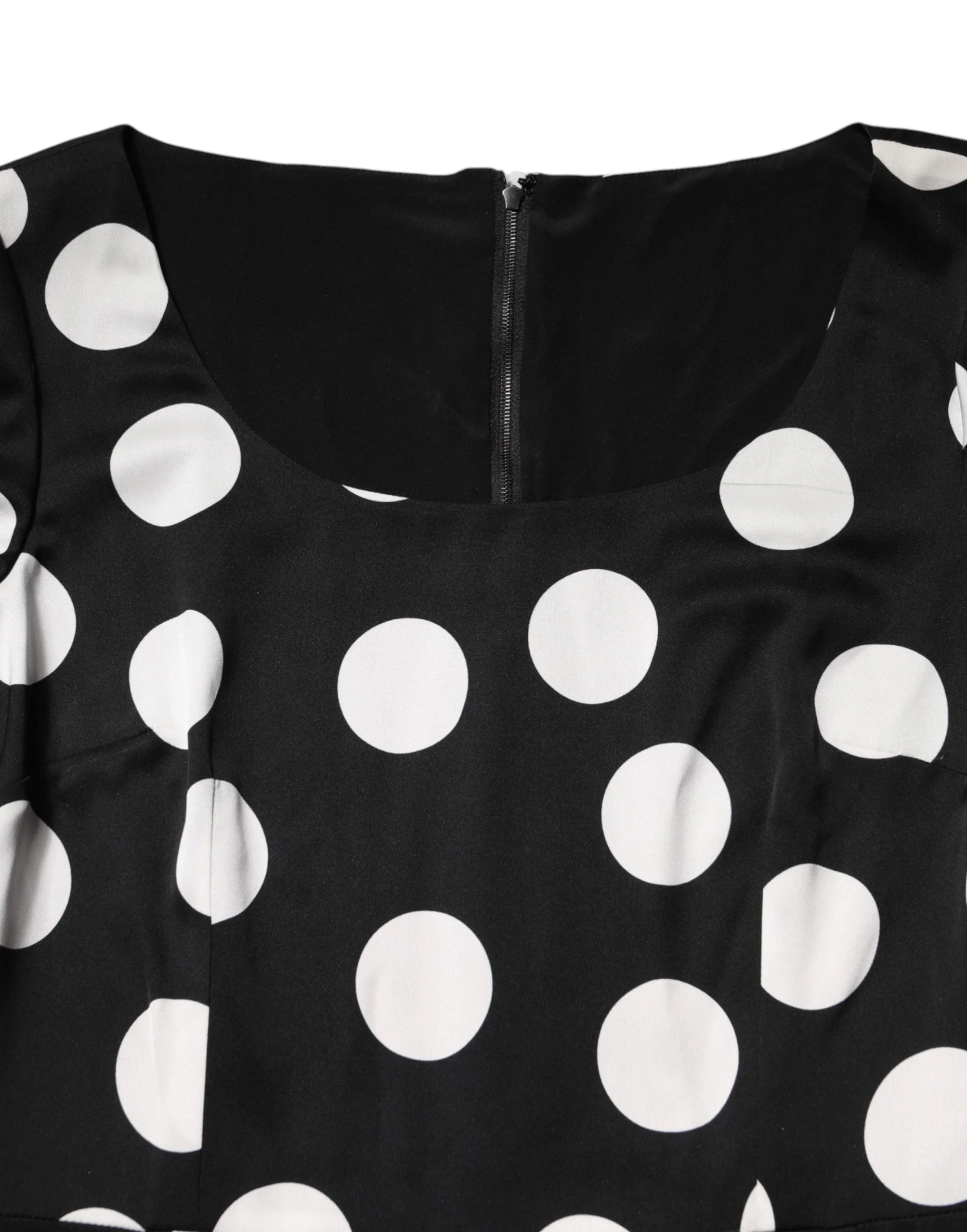 Dolce & Gabbana Vestido Midi de Seda con Estampado de Lunares Blanco y Negro - IT40|S - Vestidos