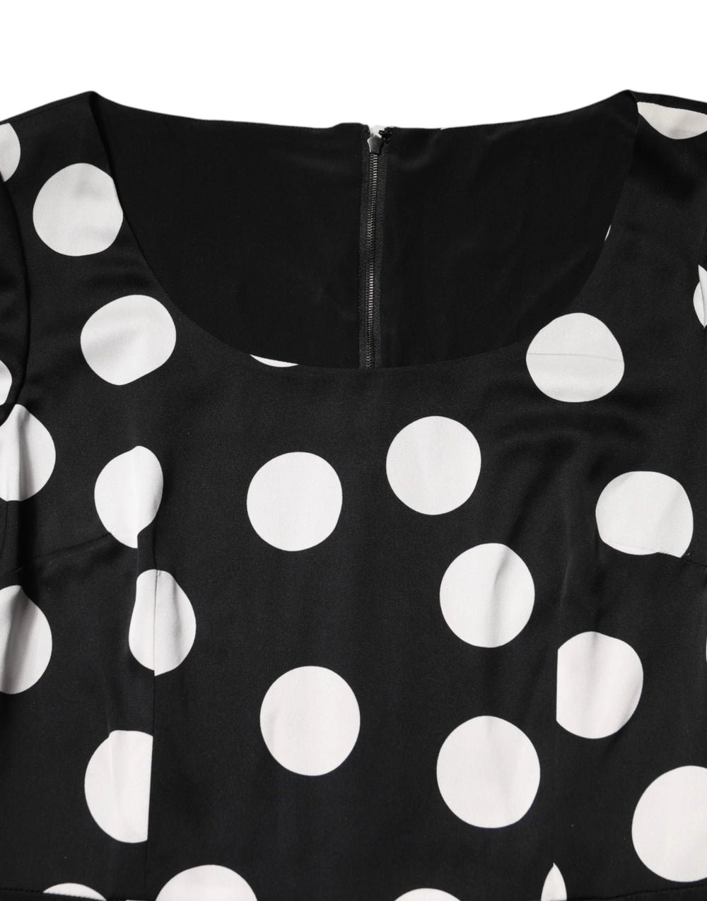 Dolce & Gabbana Vestido Midi de Seda con Estampado de Lunares Blanco y Negro - IT40|S - Vestidos