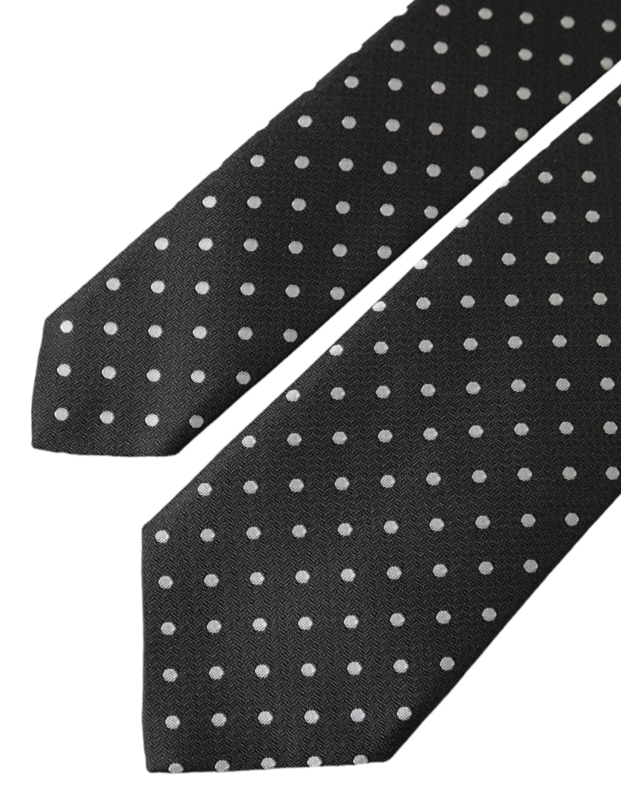 Dolce & Gabbana Black White Polka Dots 100% Silk Necktie Face Mask - Neckties