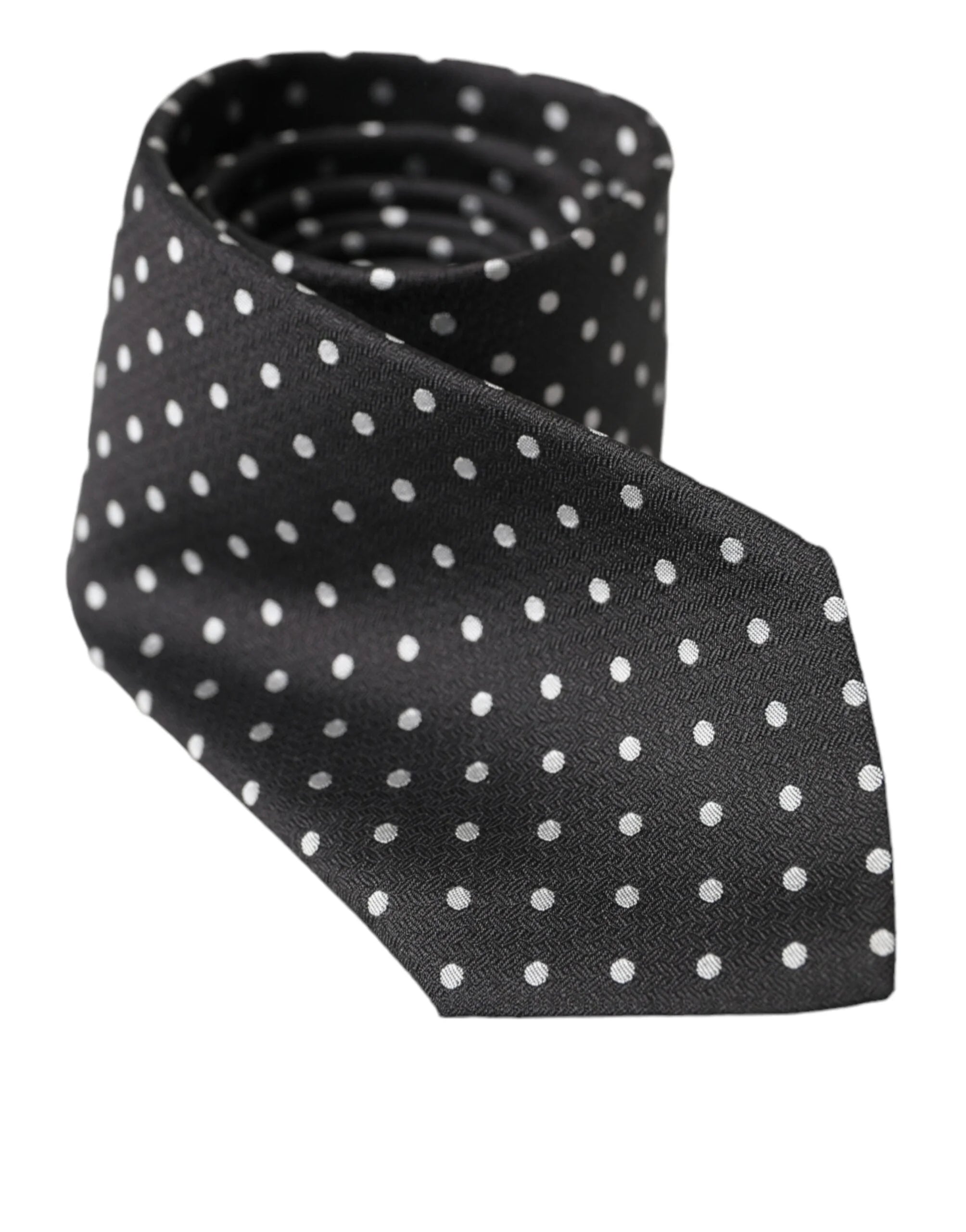 Dolce & Gabbana Black White Polka Dots 100% Silk Necktie Face Mask - Neckties