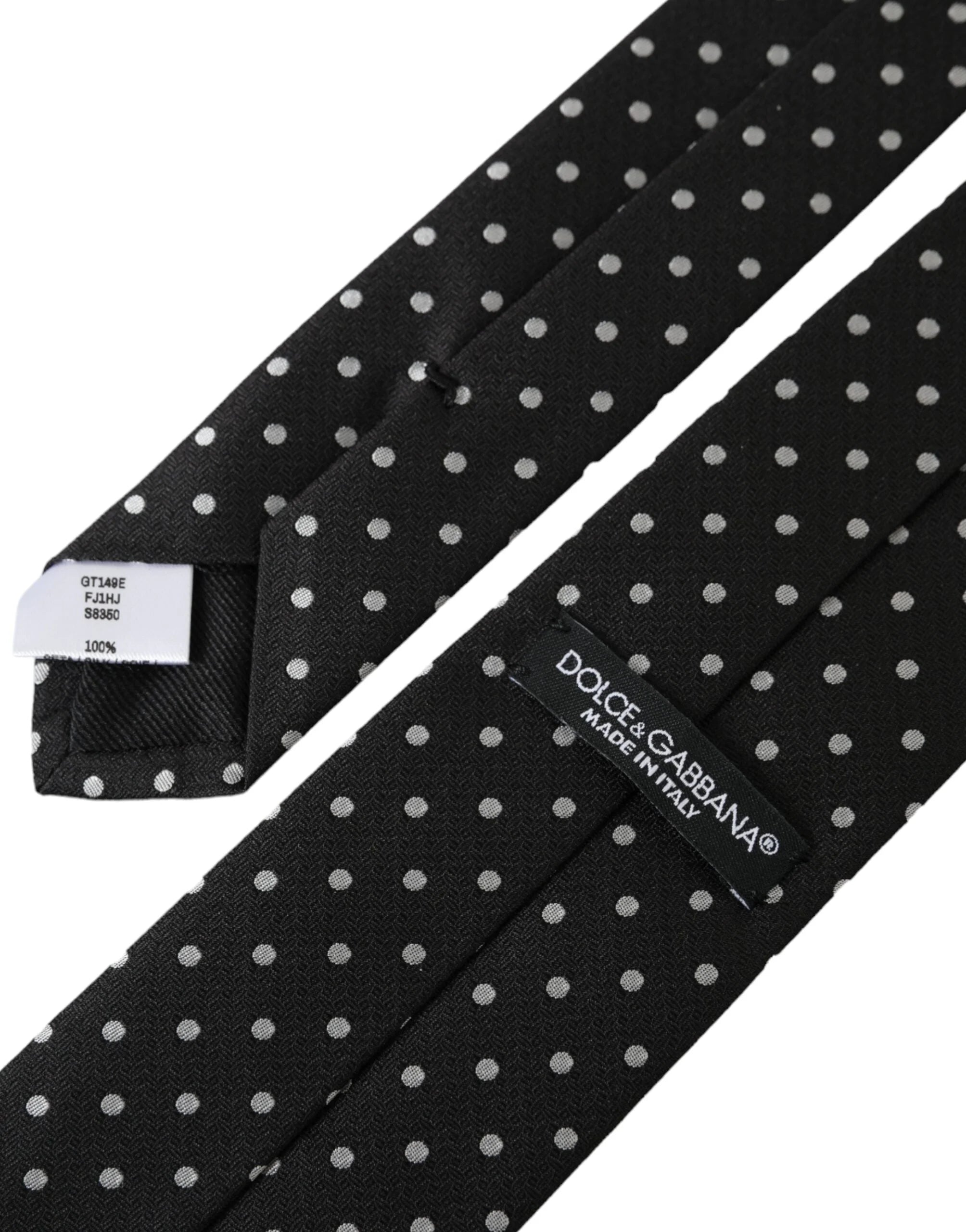 Dolce & Gabbana Black White Polka Dots 100% Silk Necktie Face Mask - Neckties