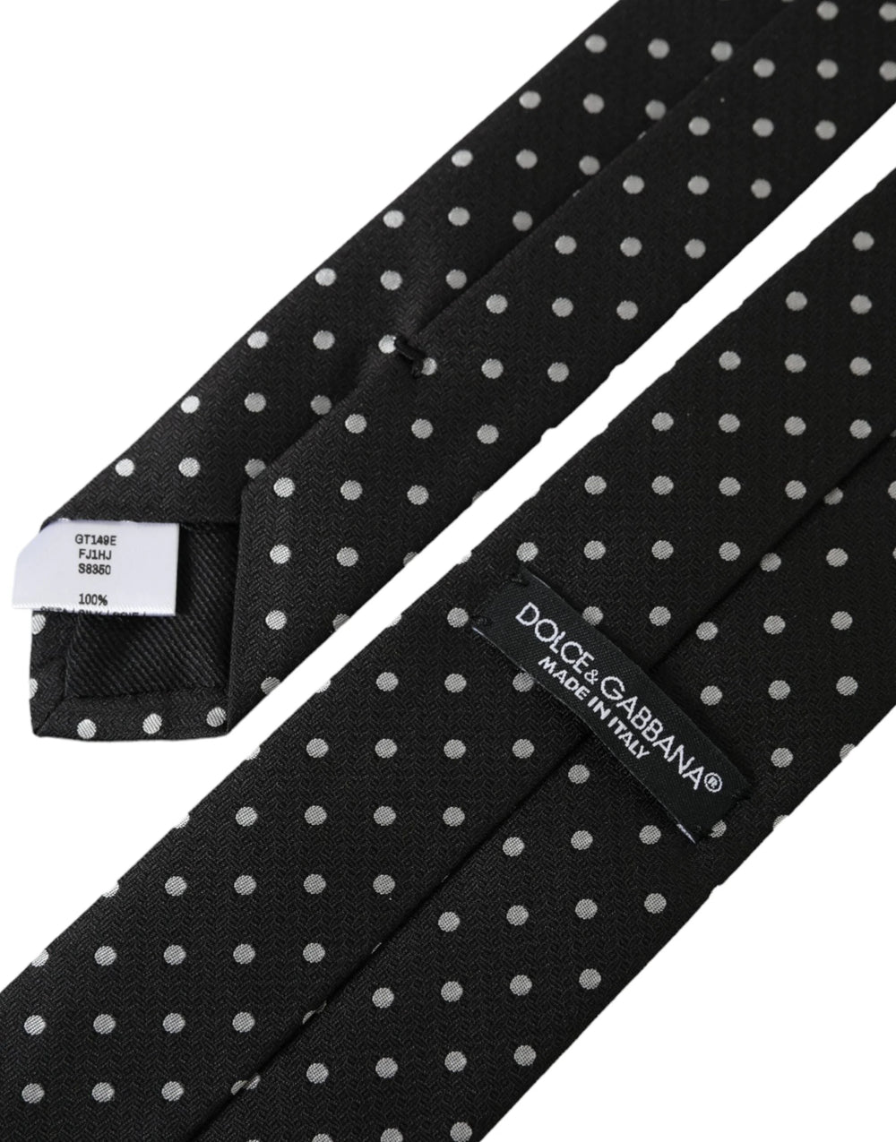 Dolce & Gabbana Black White Polka Dots 100% Silk Necktie Face Mask - Neckties
