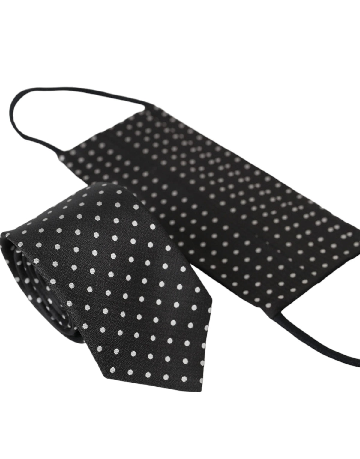 Dolce & Gabbana Black White Polka Dots 100% Silk Necktie Face Mask - Neckties