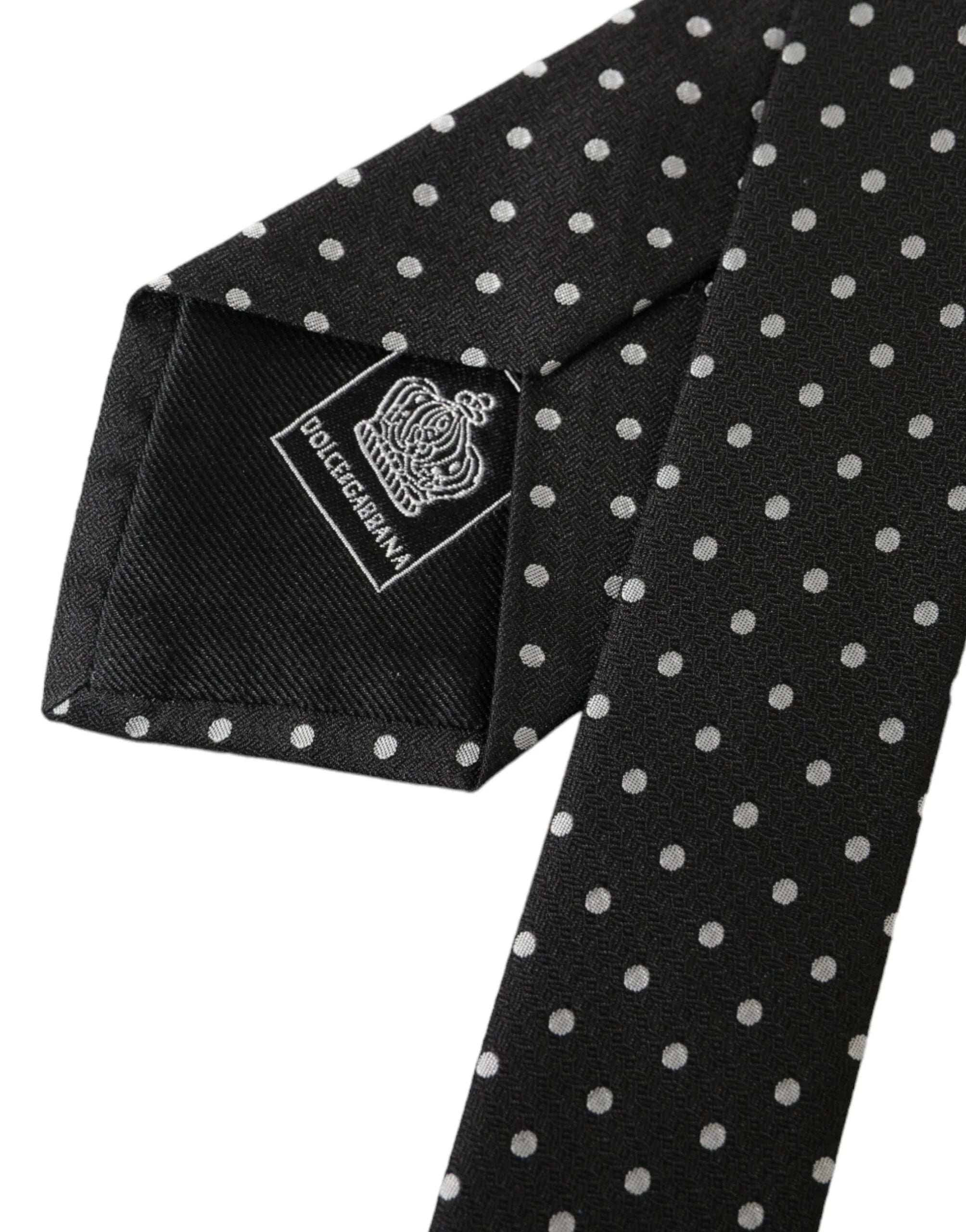 Dolce & Gabbana Black White Polka Dots 100% Silk Necktie Face Mask - Neckties
