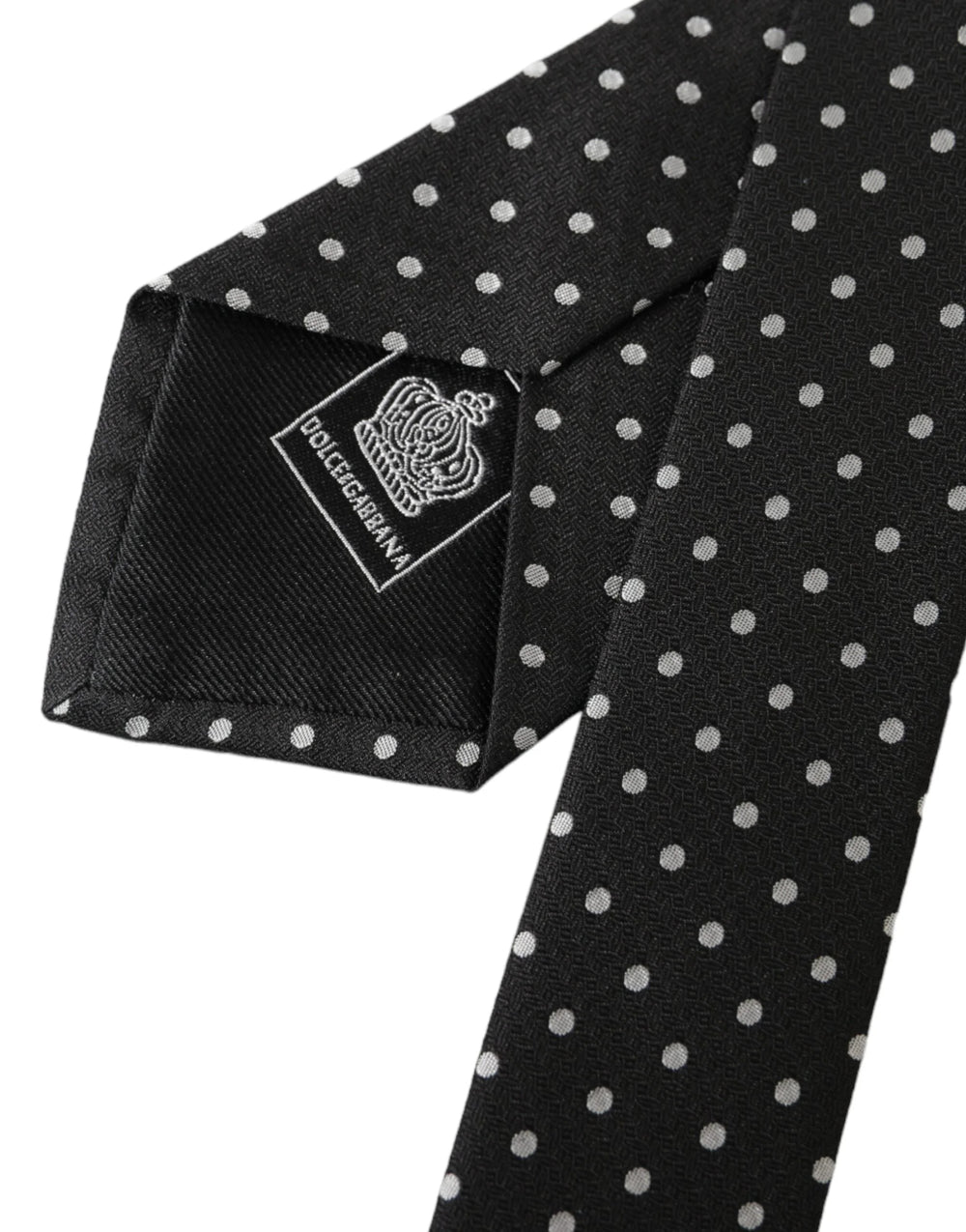 Dolce & Gabbana Black White Polka Dots 100% Silk Necktie Face Mask - Neckties