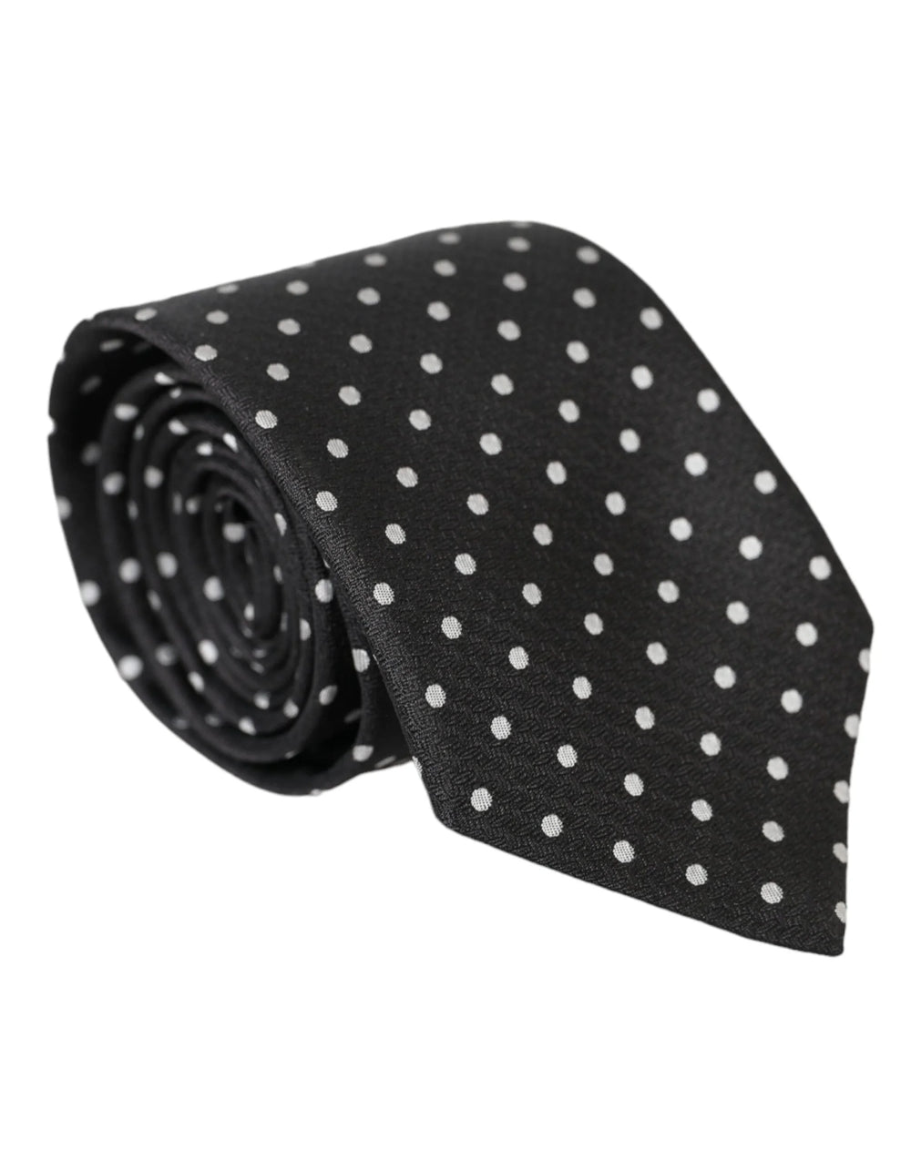 Dolce & Gabbana Black White Polka Dots 100% Silk Necktie Face Mask - Neckties