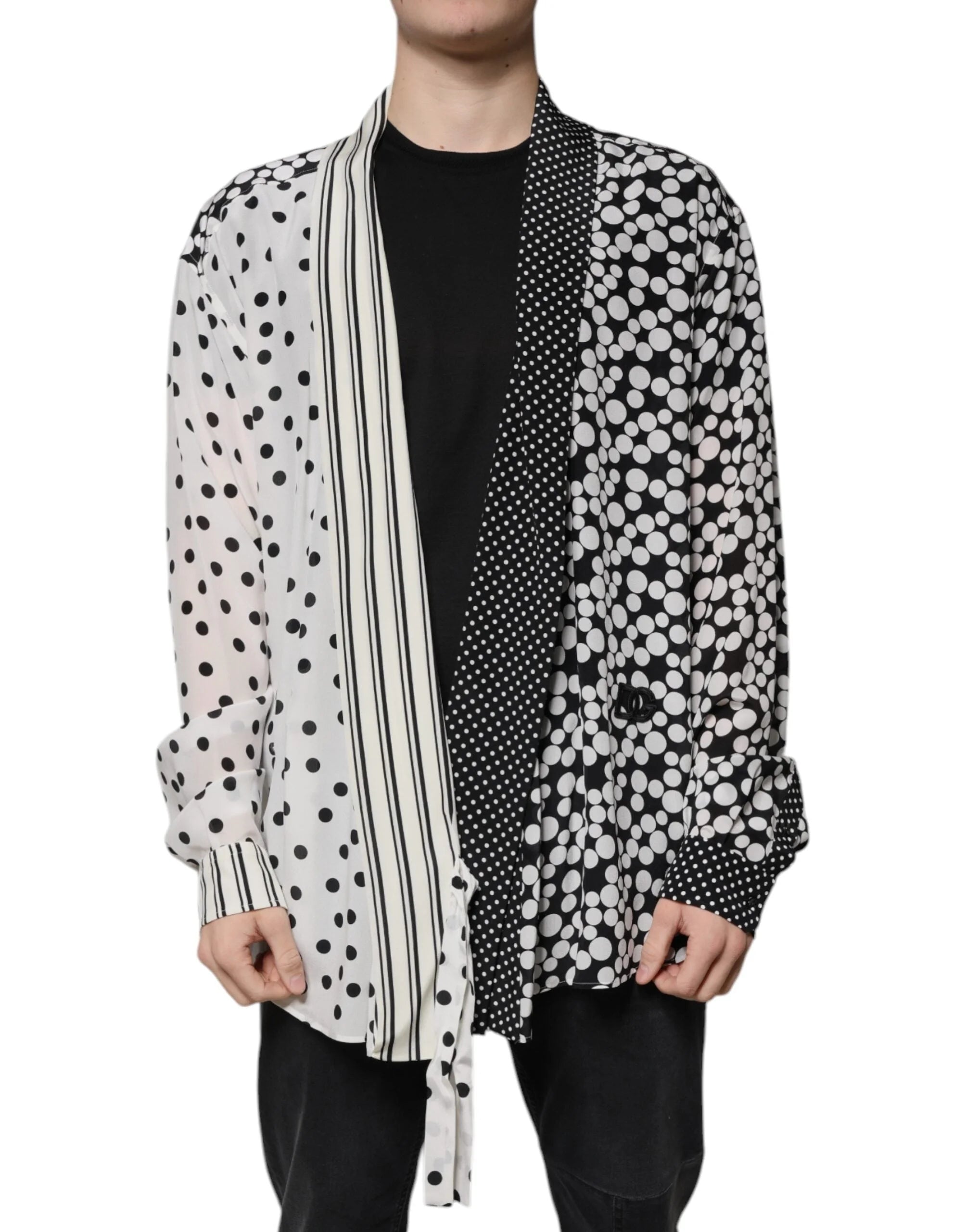 Dolce & Gabbana Black White Polka Dots Silk Men Casual Shirt - Shirts