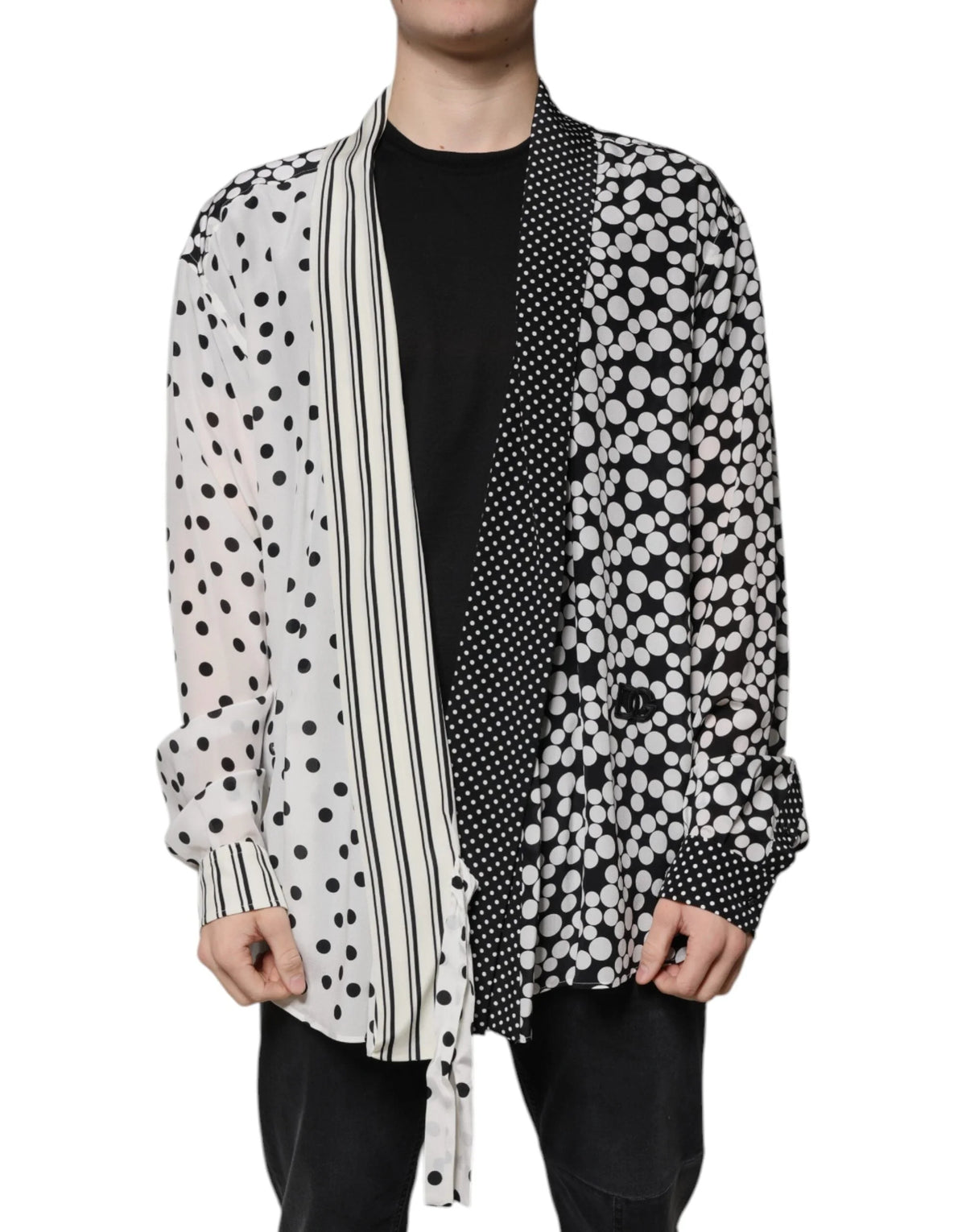Dolce & Gabbana Black White Polka Dots Silk Men Casual Shirt - Shirts