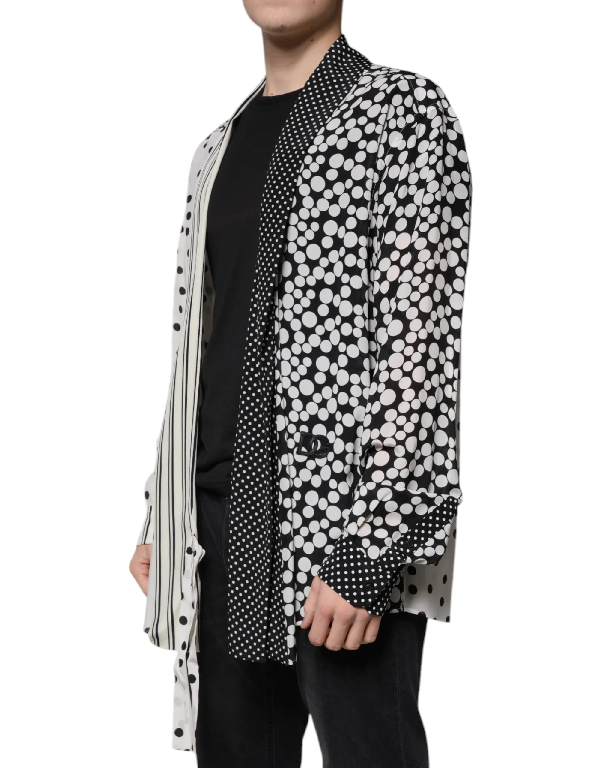 Dolce & Gabbana Black White Polka Dots Silk Men Casual Shirt - Shirts