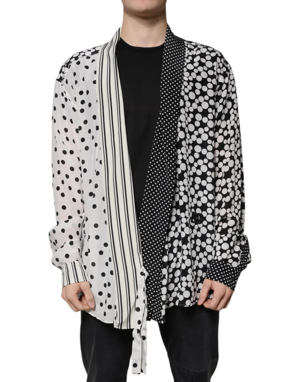Dolce & Gabbana Black White Polka Dots Silk Men Casual Shirt - Shirts