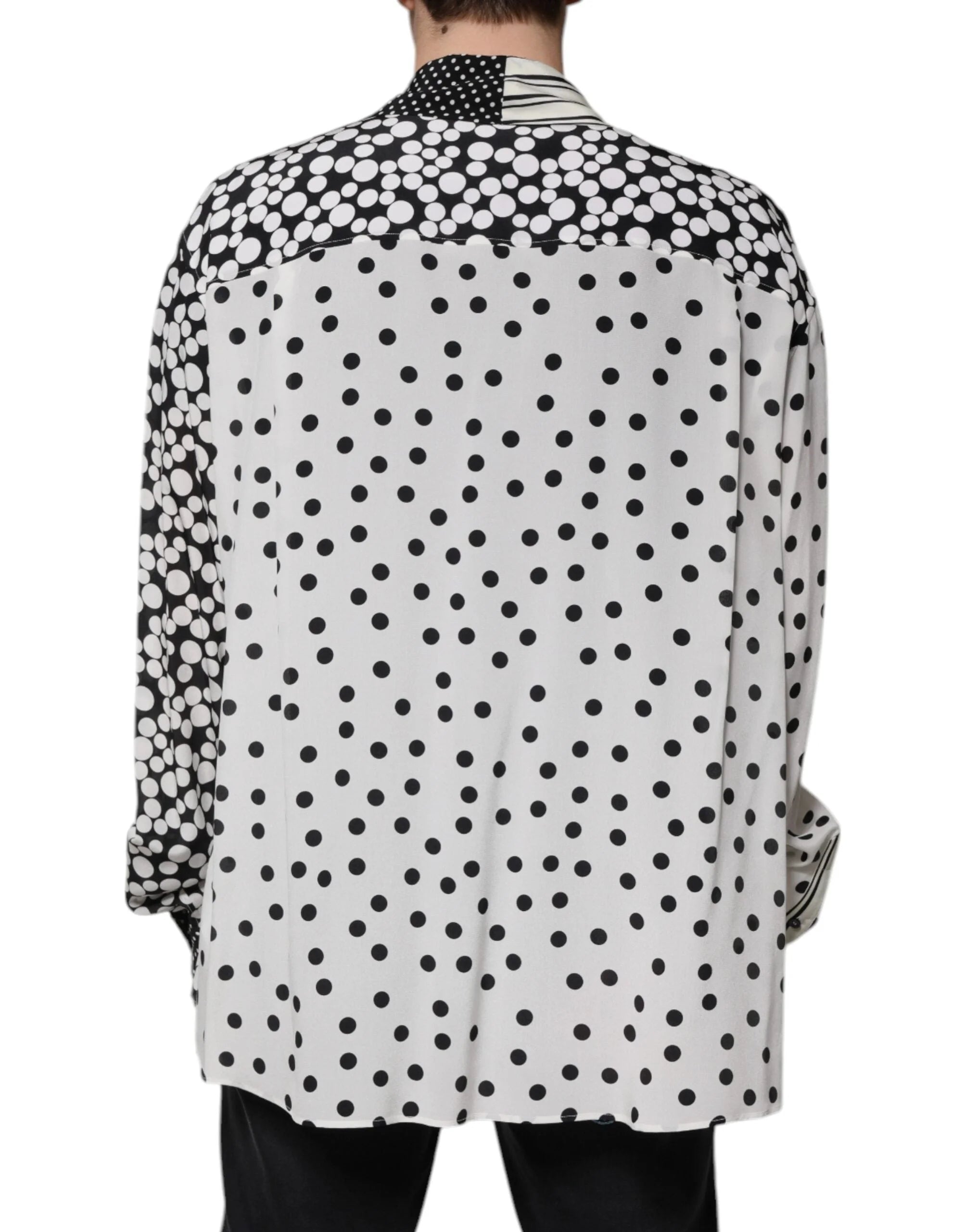 Dolce & Gabbana Black White Polka Dots Silk Men Casual Shirt - Shirts