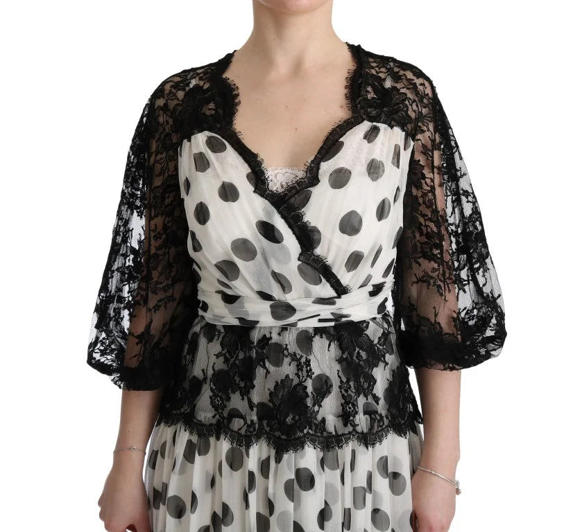 Dolce & Gabbana Black White Polka Dotted Floral Dress - IT40|S - Dresses