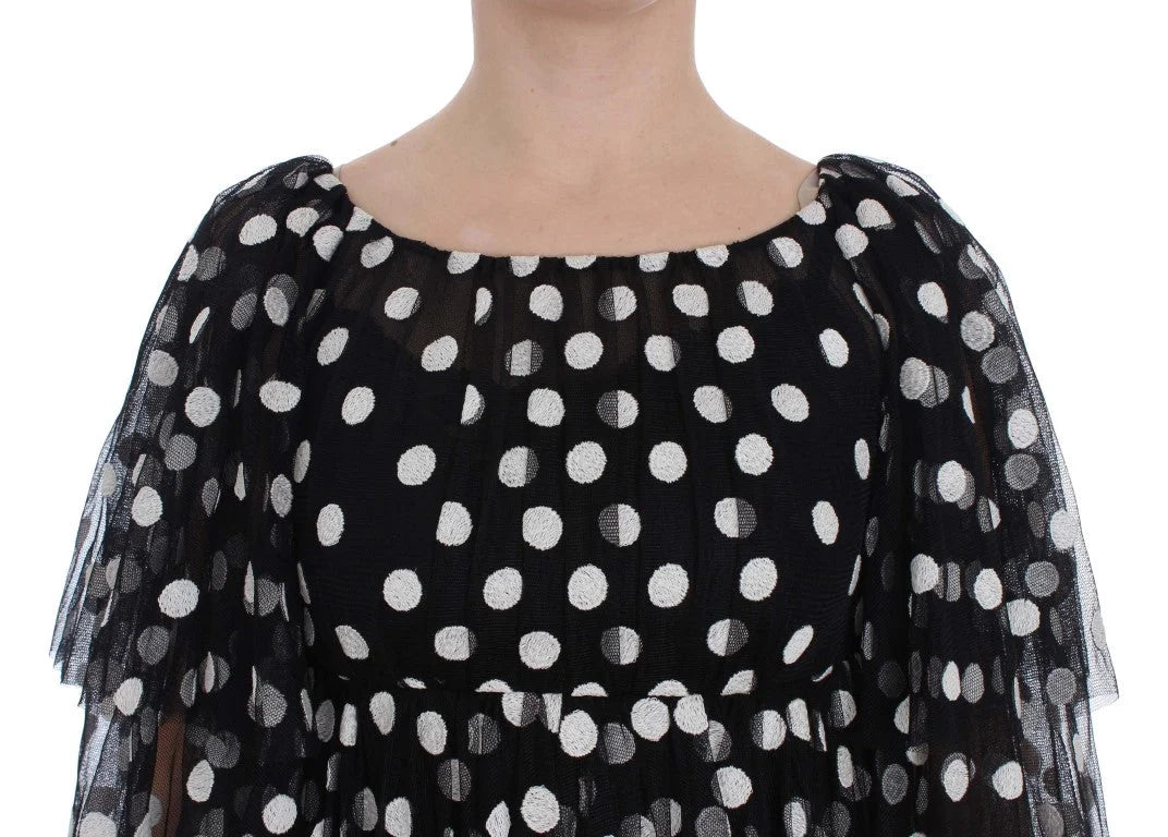 Dolce & Gabbana Black White Polka Dotted Ruffled Dress - IT40|S - Dresses