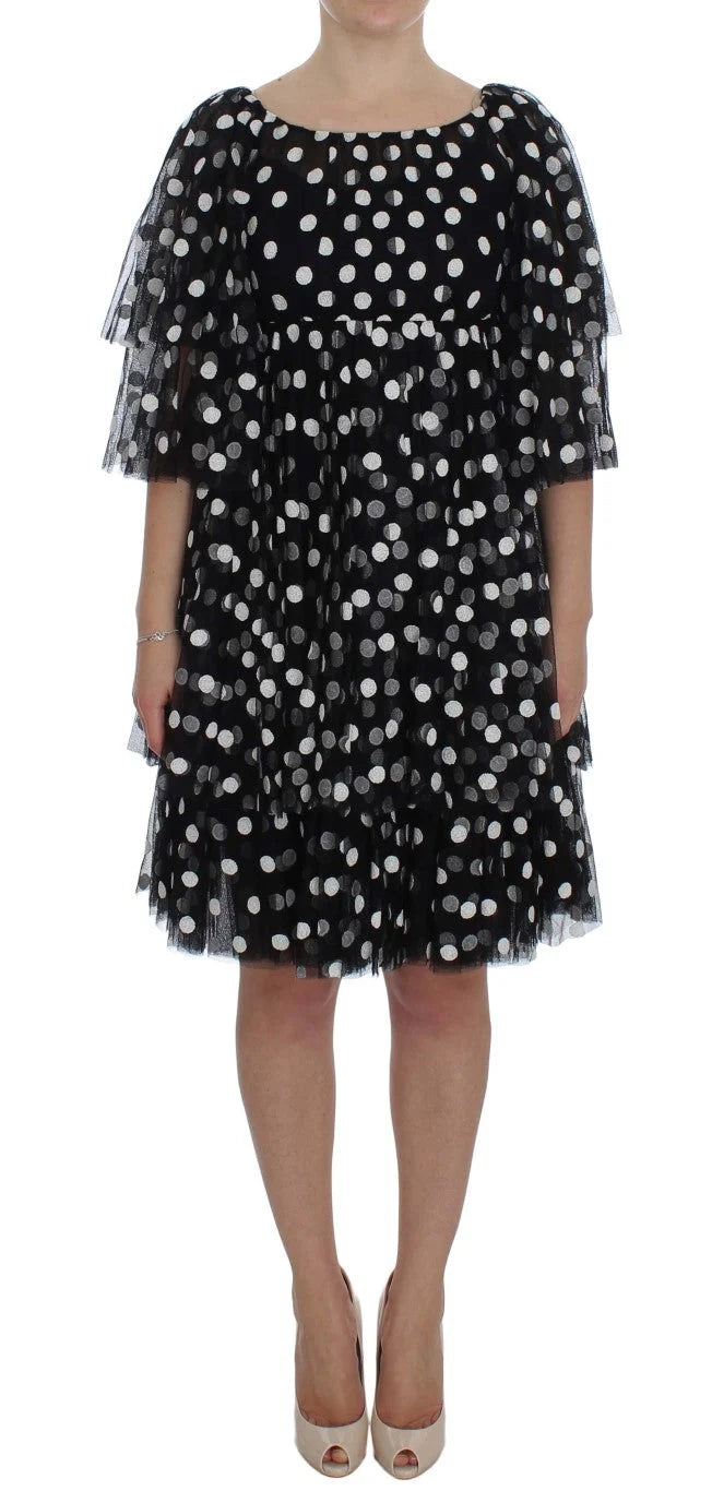 Dolce & Gabbana Black White Polka Dotted Ruffled Dress - IT40|S - Dresses