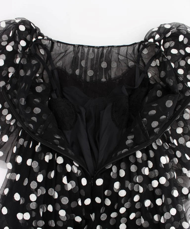 Dolce & Gabbana Black White Polka Dotted Ruffled Dress - IT40|S - Dresses
