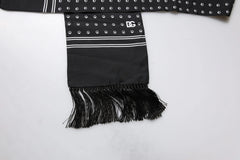 Dolce & Gabbana Black White Polka Dotted Silk Skinny Fringes Scarf - Scarves & Shawls