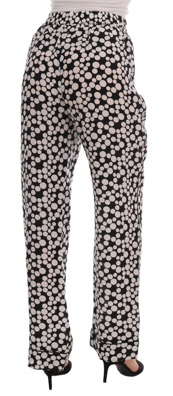 Dolce & Gabbana Black White Polka Dottes Silk Pants - IT40|S - Trousers