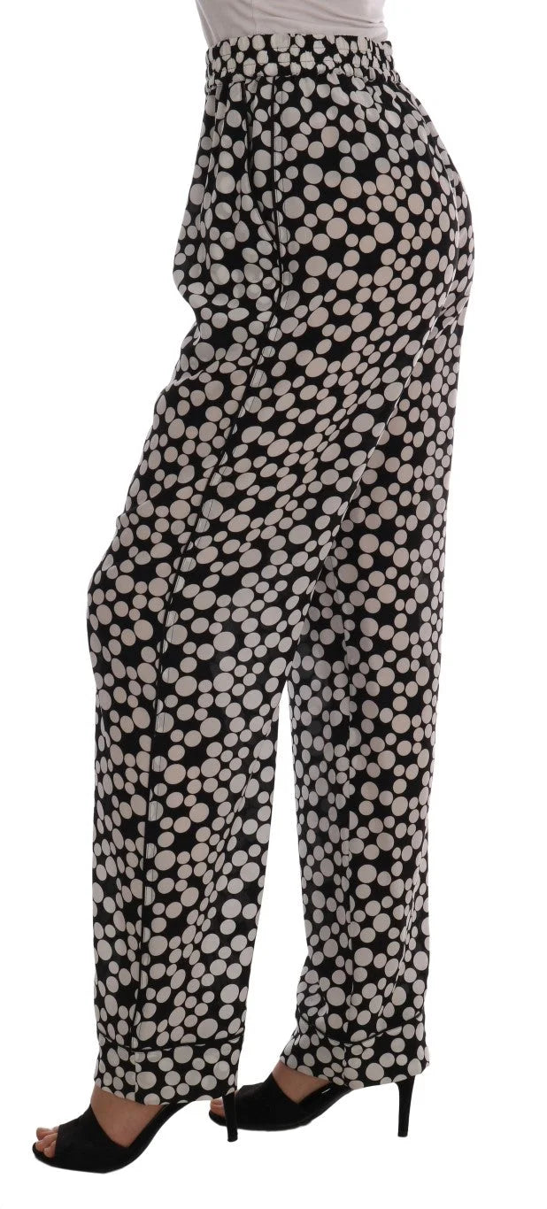 Dolce & Gabbana Black White Polka Dottes Silk Pants - IT40|S - Trousers