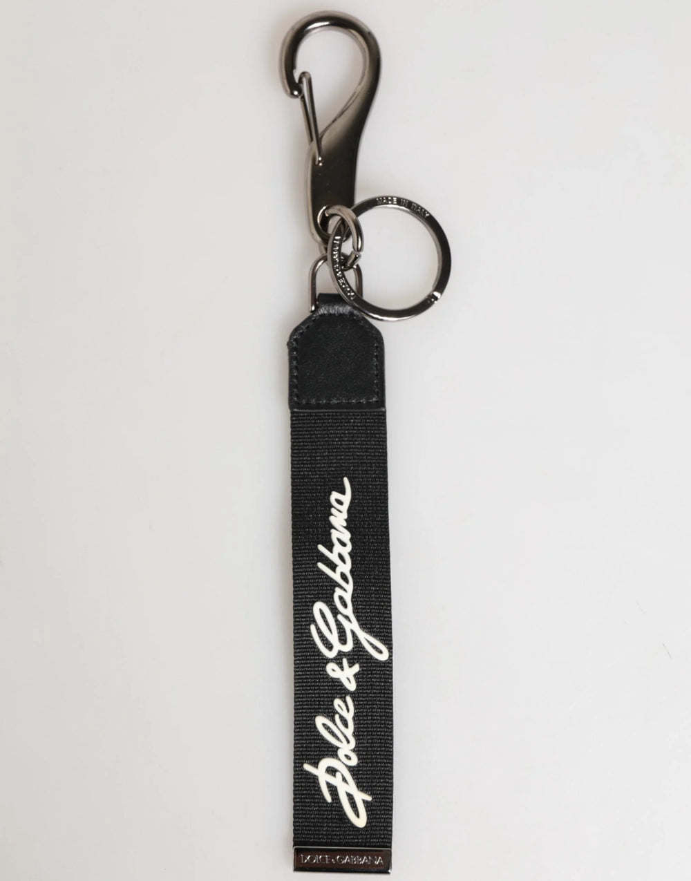 Dolce & Gabbana Black White Polyester DG Logo Silver Men Keychain Keyring - Keychains