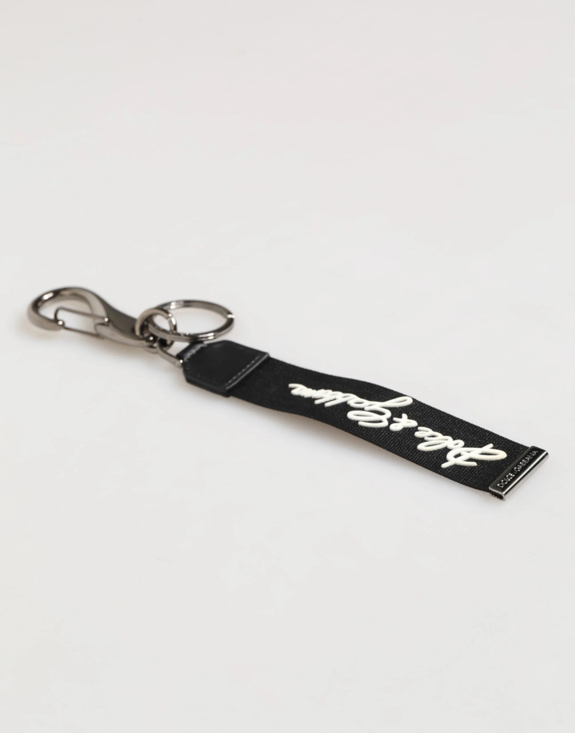 Dolce & Gabbana Black White Polyester DG Logo Silver Men Keychain Keyring - Keychains