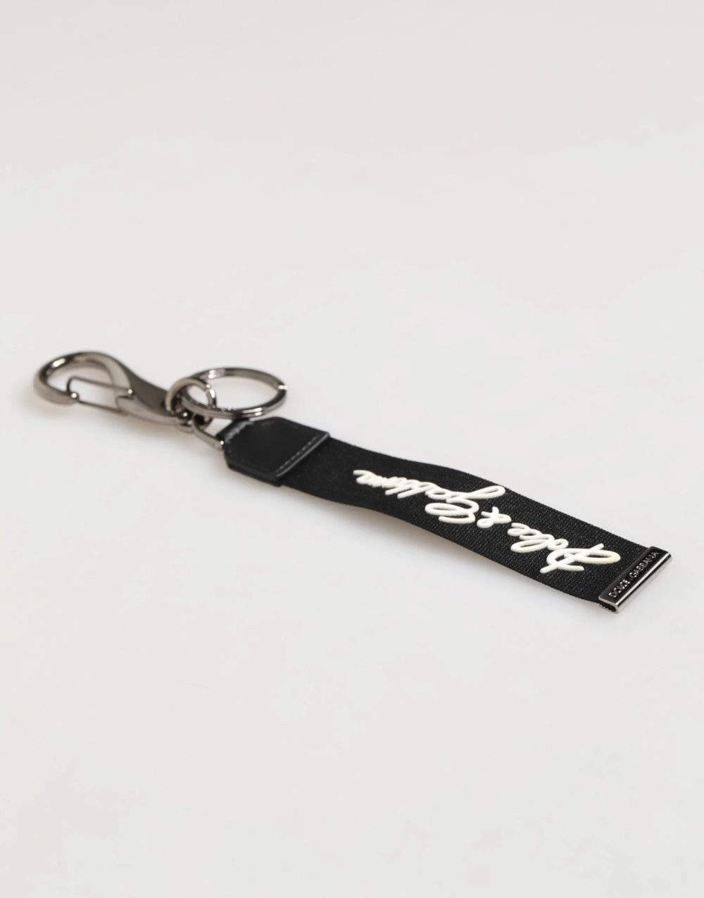 Dolce & Gabbana Black White Polyester DG Logo Silver Men Keychain Keyring - Keychains
