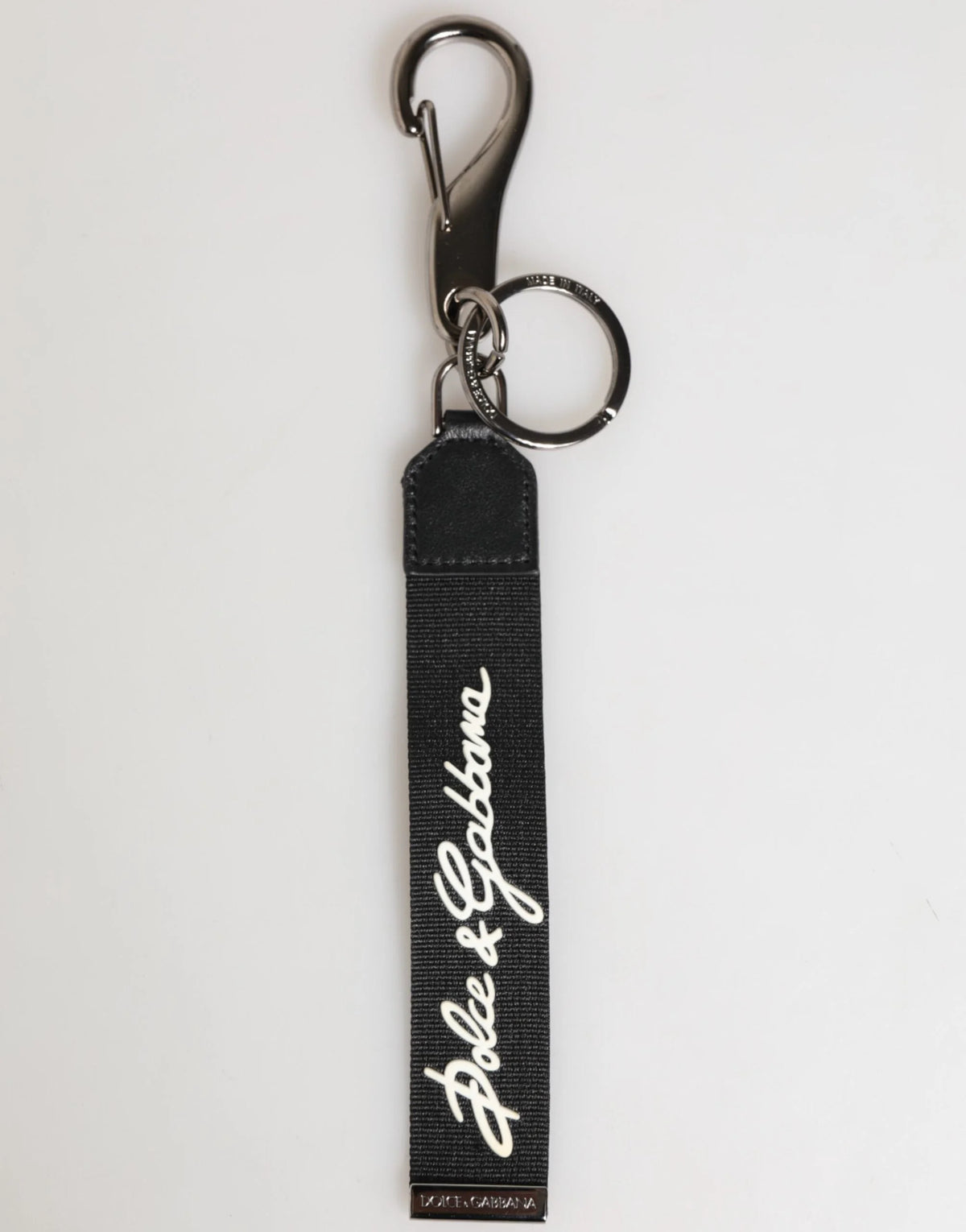 Dolce & Gabbana Black White Polyester DG Logo Silver Men Keychain Keyring - Keychains