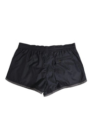 Dolce & Gabbana Black White Polyester Logo Elastic Waistband Swimwear - IT4 | S - Swim Boxers